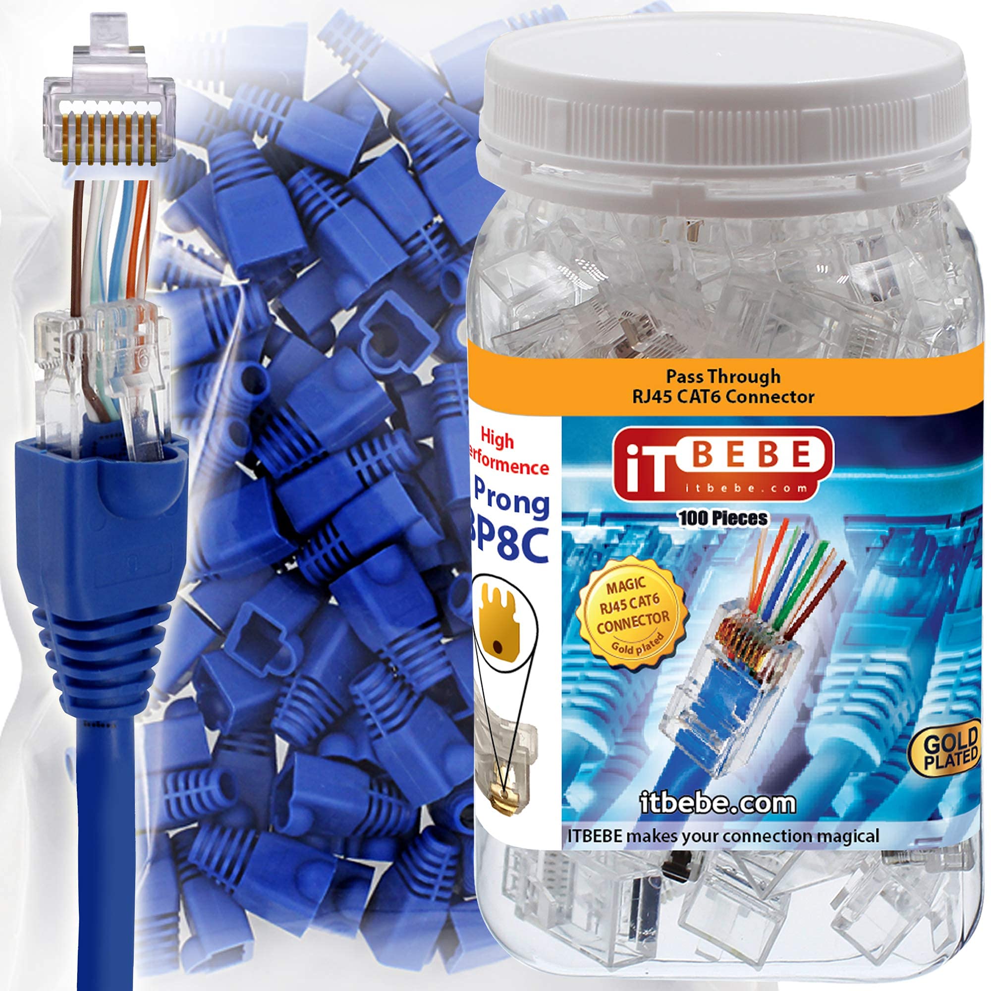 Tbebe 100 Sets Of Rj45 Cat6 Pass Through Connectors For 24 Awg Cables   100 Pieces Cat6 Connectors Ends And 100 Pcs Rj45 Connect