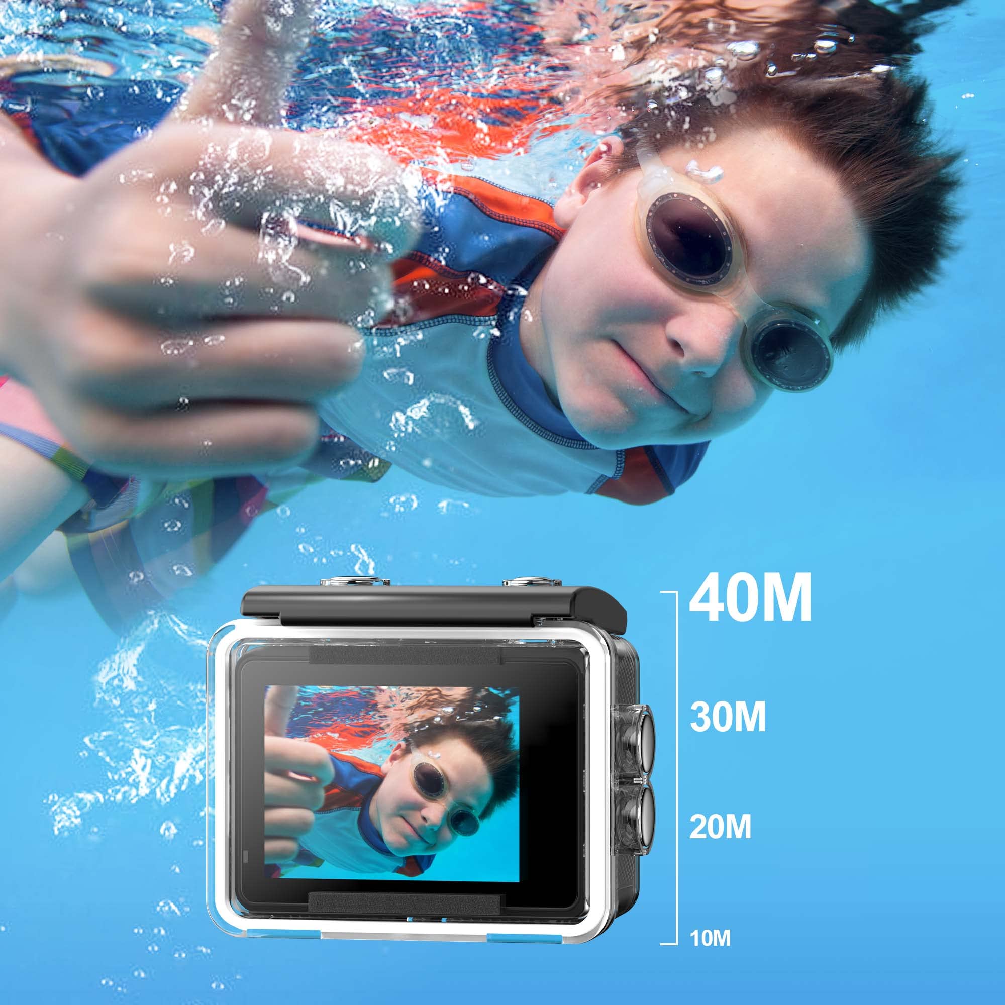 Waterproof Action Camera 4K-Ultra Hd 60Fps 24Mp 40M Underwater Helmet Vlog Wifi Camera