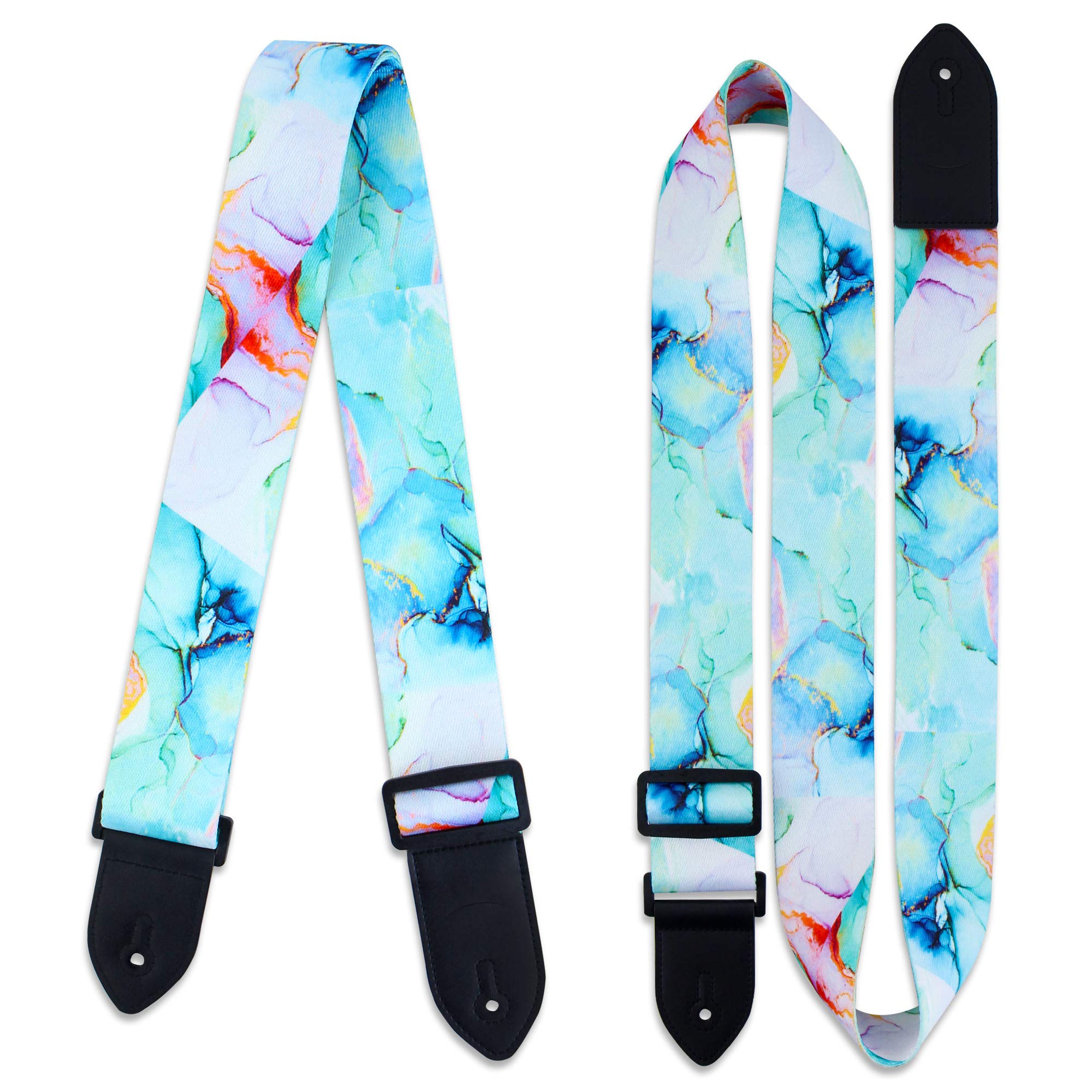 Lizimandu Adjustable Guitar Strap Includes 2 Strap Locks & 4 Matching Picks.Leather Ends Guitar Shoulder Strap Suitable For,Chri