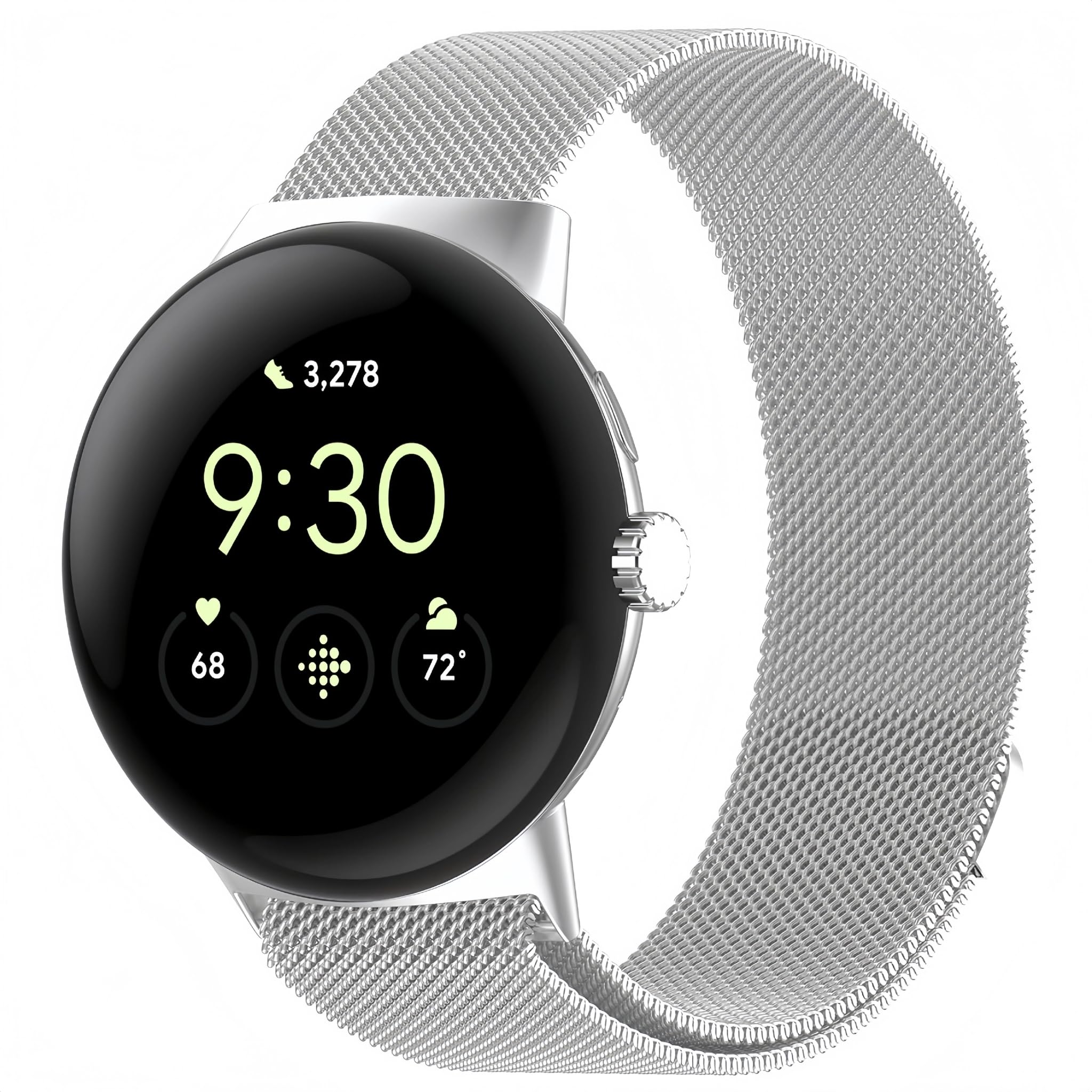 UPZOBU Metal Mesh Band Compatible Google Pixel Watch 3/4 Band (45mm), Easy-install Adjustable Strap, Silver