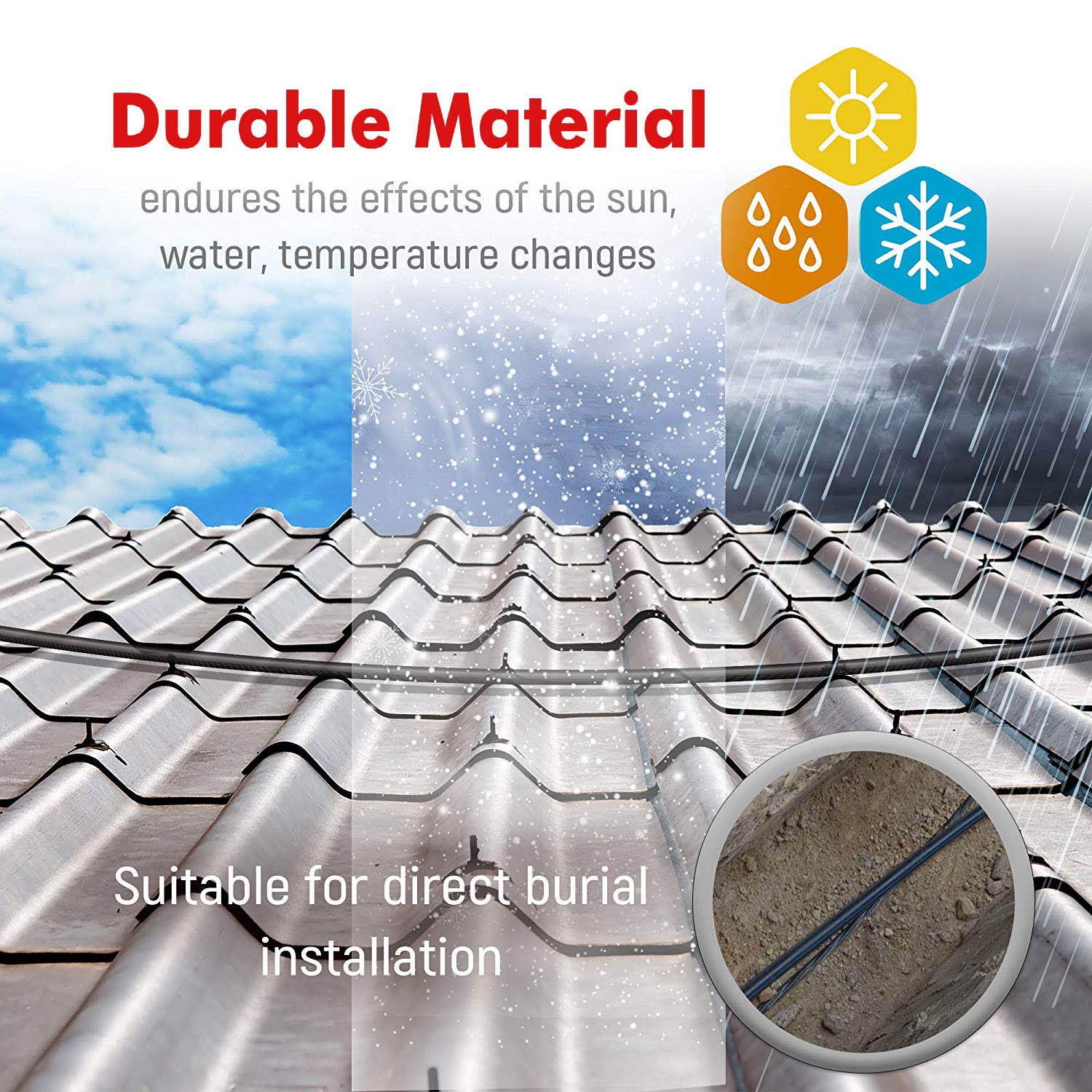 Mutecpower 50 Ft /15M Cat 7 Outdoor Waterproof Direct Burial Rj45 Ethernet Network Cable   Sftp   600 Mhz   Black With Cable Tie