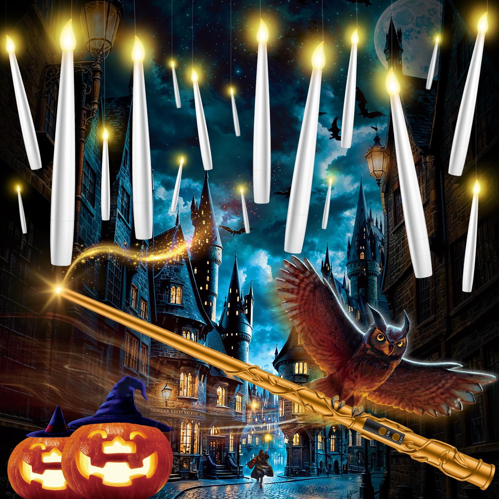 Floating Candles With Wand   18 Pcs Halloween Decorations Magic Flameless Candles Flickering Warm Light Battery Operated Led Han