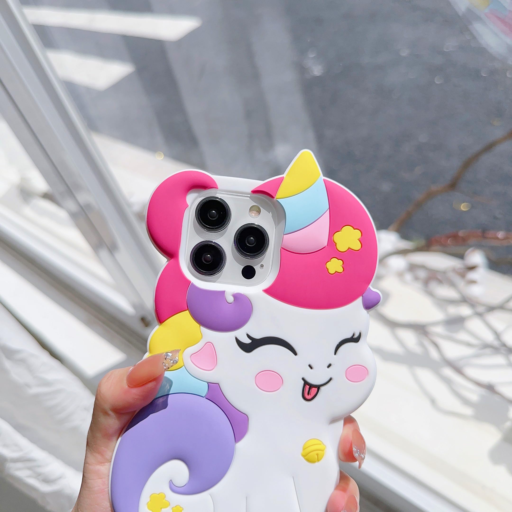 Wifantien 3D Cute Unicorn Soft Case For Iphone 15 Pro 6.1 Inch, 3D Cute Cartoon Kawaii Fashion Character Unicorn Horse Shape Kid
