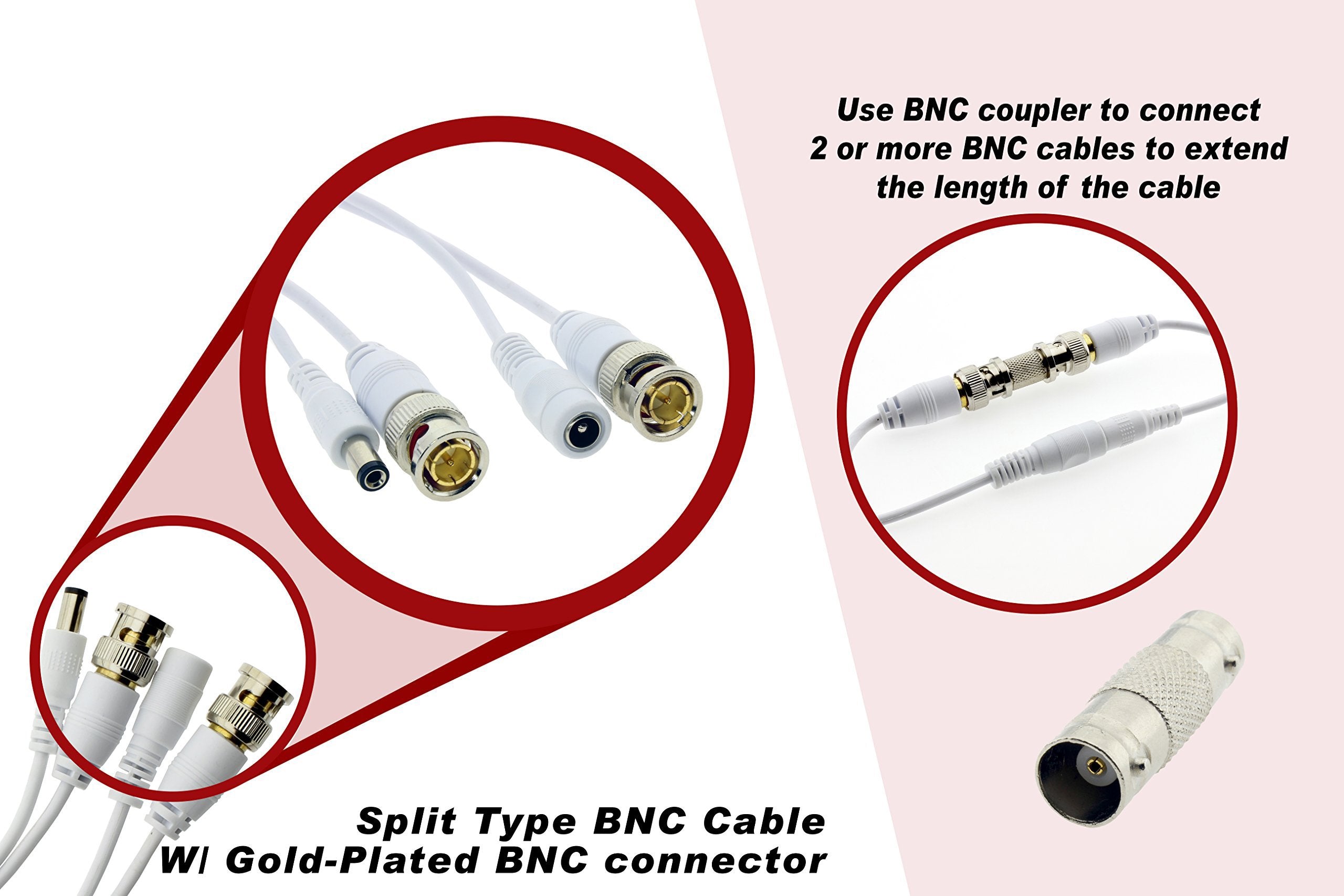 Crystal Vision Premium 1080P Hd Bnc Cctv Surveillance Security Camera Combo Cable Premade Siamese W/Coupler For Samsung, Lorex,