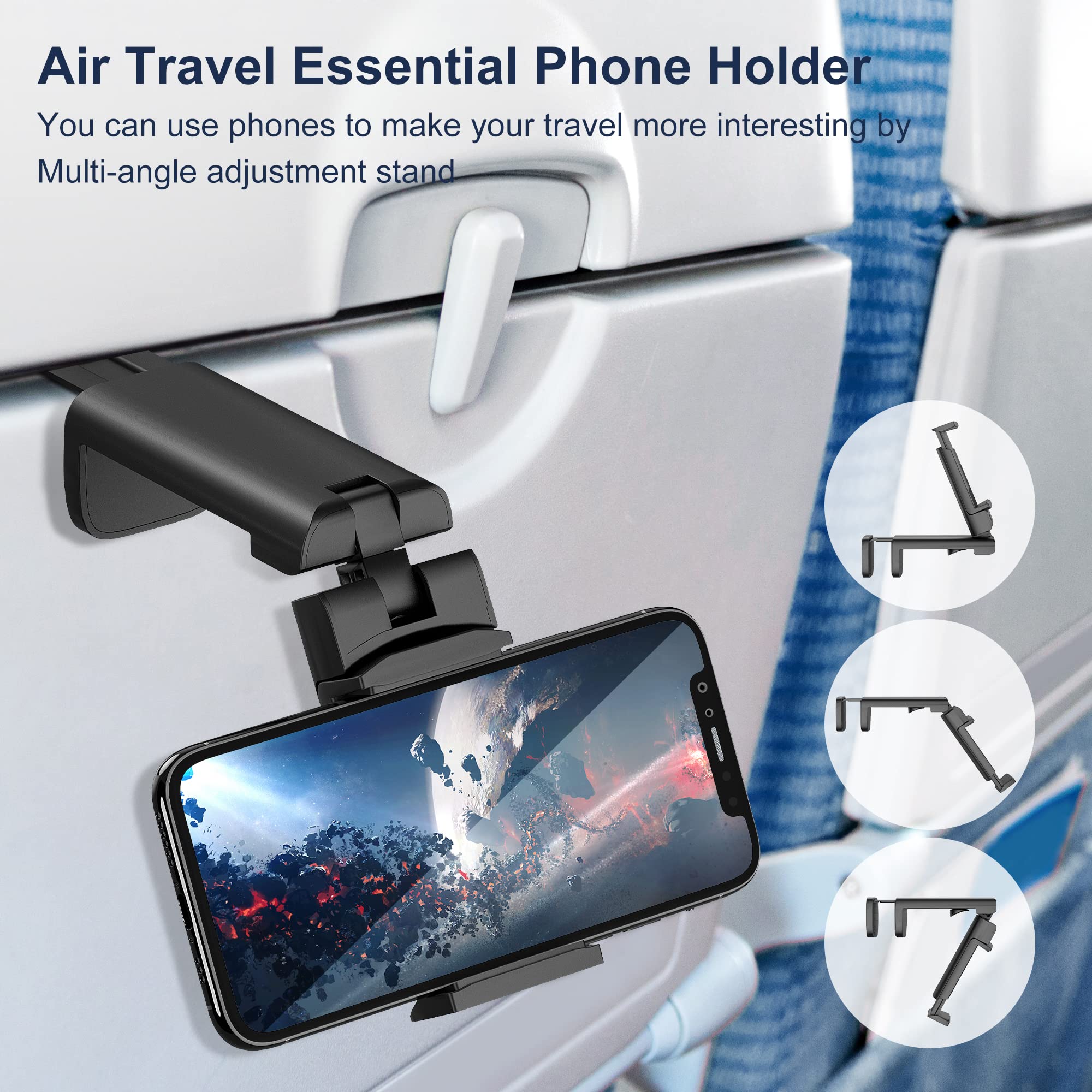 Huogantom 2 Pack Universal Airplane Travel Phone Holder: Travel Essentials Phone Mount For Desk With Multi-Directional 360 Degre
