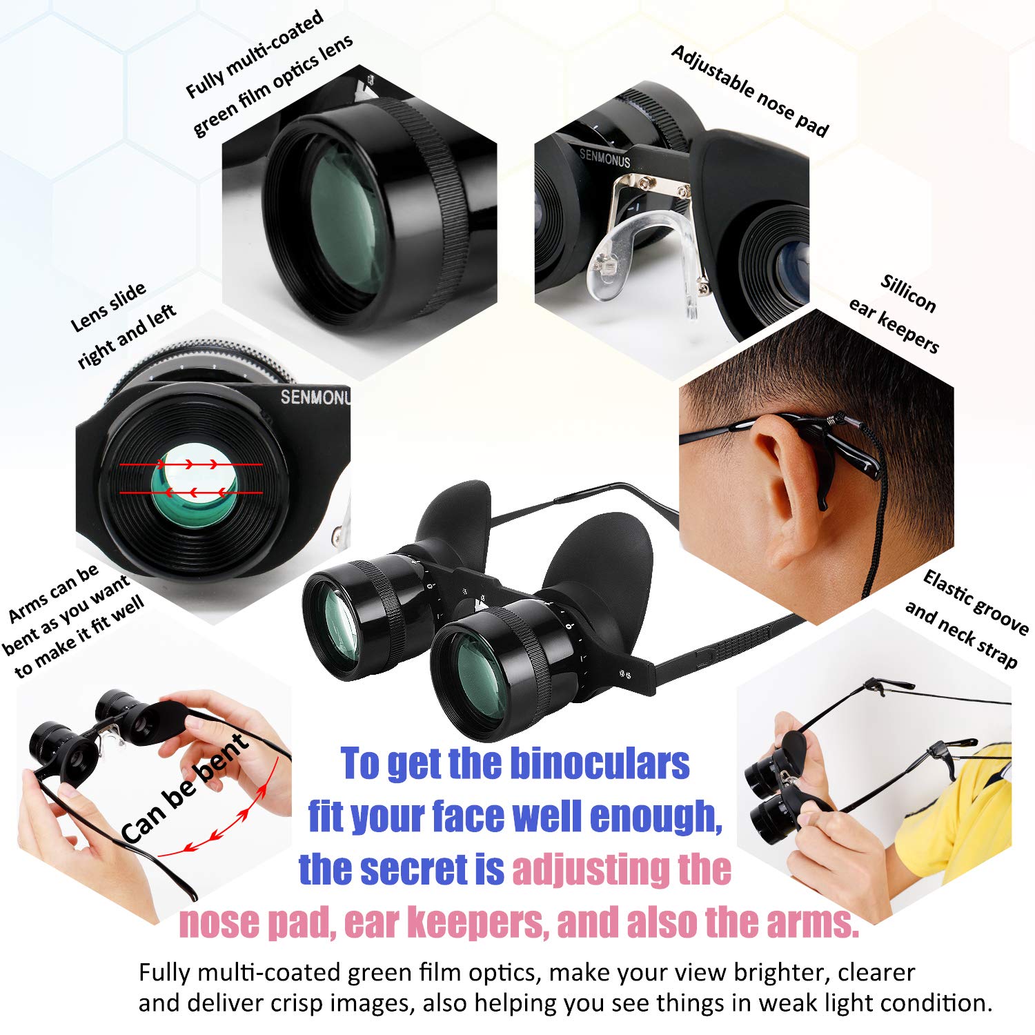 Professional Hands Free Binocular Glasses For Fishing, Bird Watching, Sports, Concerts, Theater, Opera, Tv, Sight Seeing, Hands