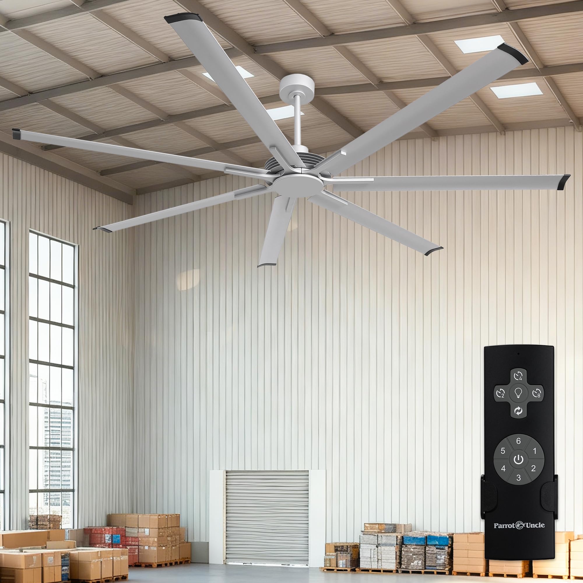 100 Inch Industrial Ceiling Fans with Remote Control Big Ceiling Fans without Lights for Living Room Shop Garage Bedroom, 6-Spee