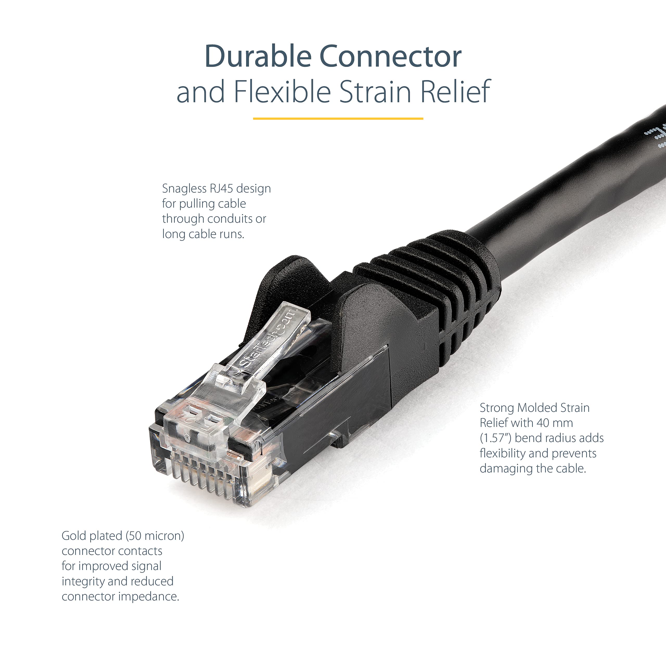 Startech.Com 2Ft Cat6 Ethernet Cable   Black Cat 6 Gigabit Ethernet Wire  650Mhz 100W Poe Rj45 Utp Network/Patch Cord Snagless W