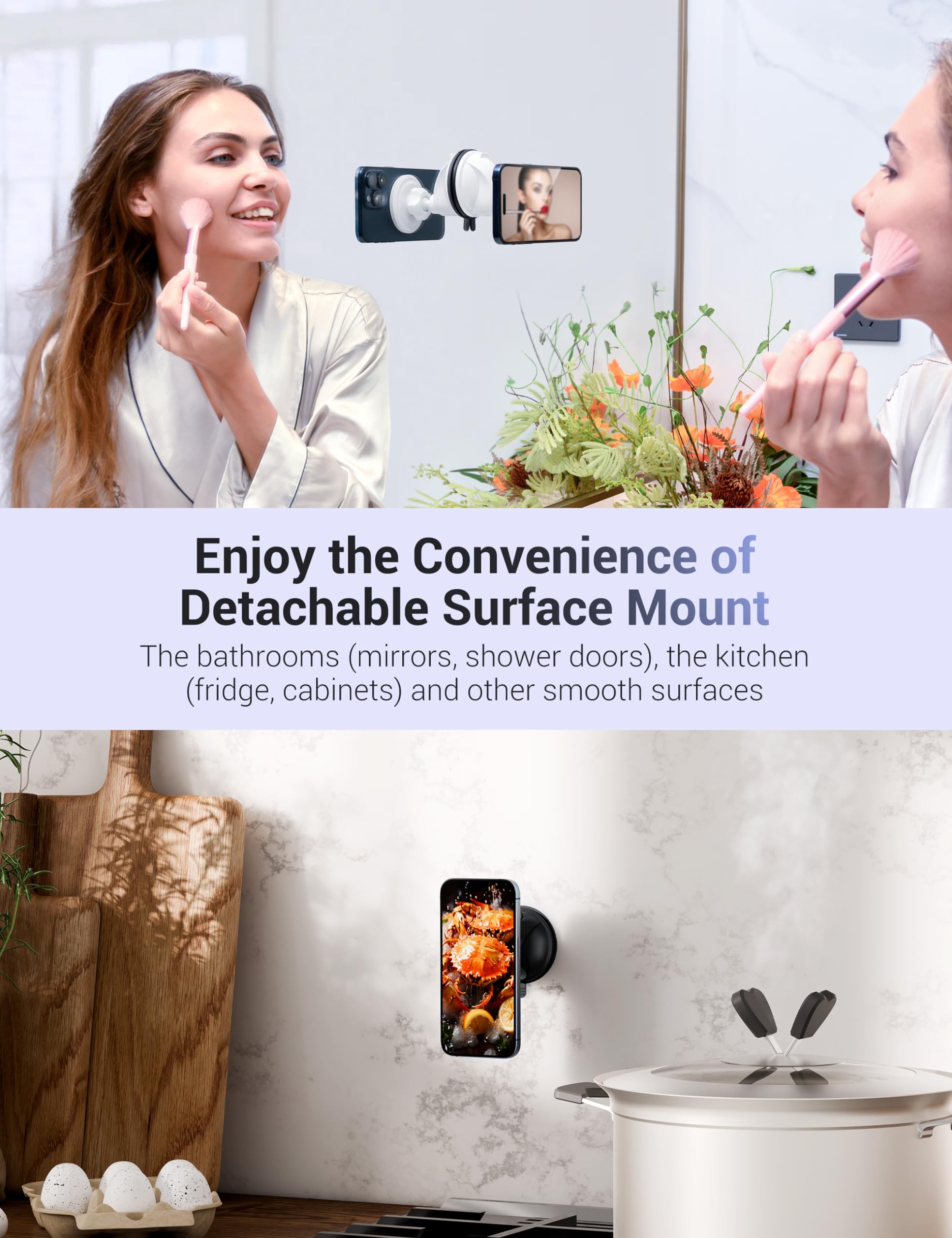 Profezzion Multi-Surface Suction Mount Detachable Magnetic Phone Holder For Mirror Shower Bathroom Kitchen Window Videos Compati