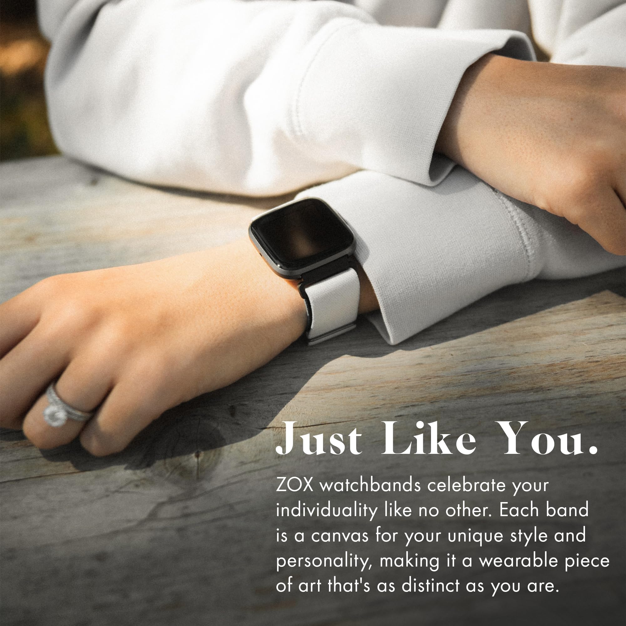 Zox Android Smart Watch Band - Satellite Grey | Soft, Adjustable Elastic Band With Motivational Affirmations And Beautiful Artwo