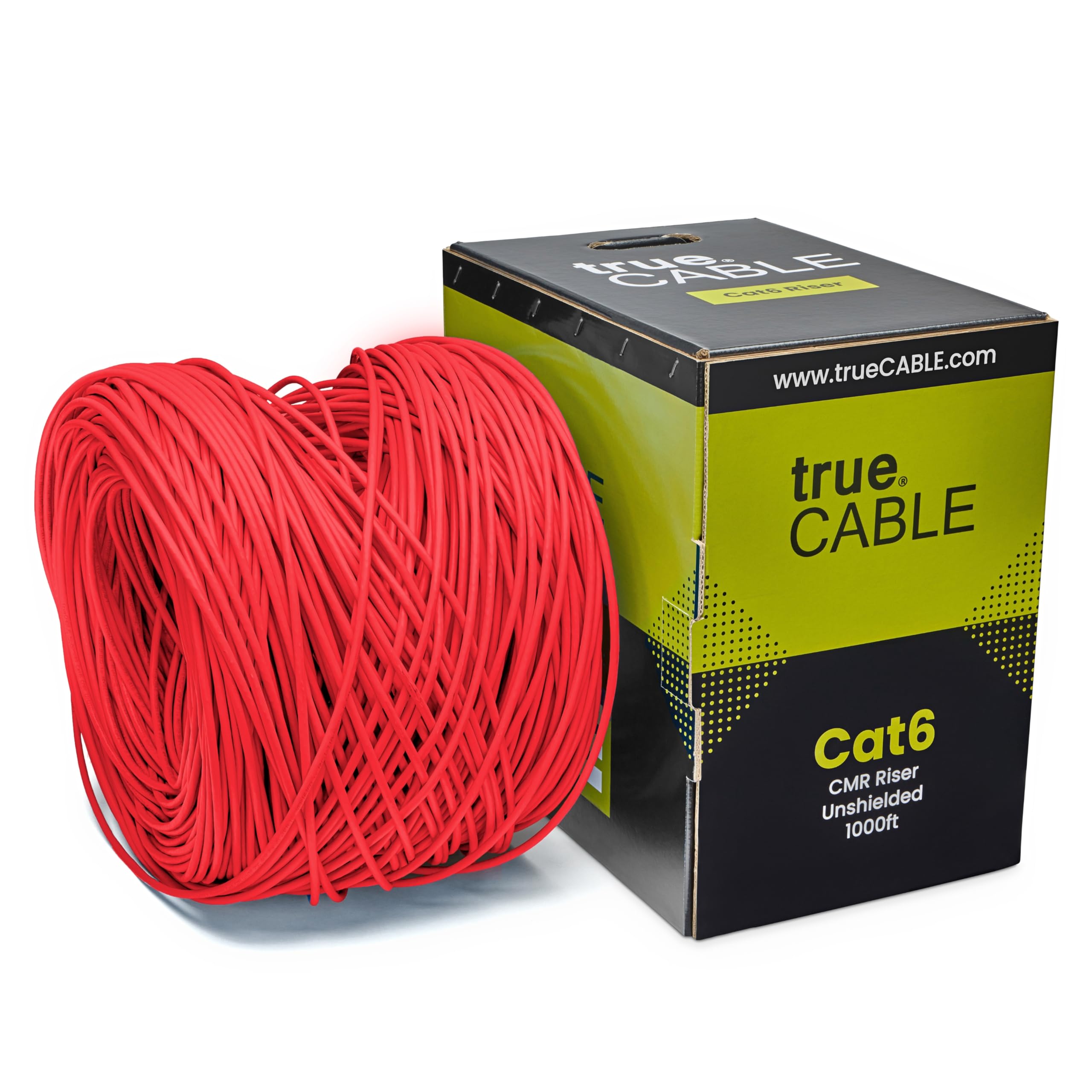 Truecable Cat6 Riser (Cmr), 1000Ft, Red, 23Awg 4 Pair Solid Bare Copper, 550Mhz, Poe++ (4Ppoe), Etl Listed, Unshielded Twisted Pair (Utp), Bulk Ethernet Cable