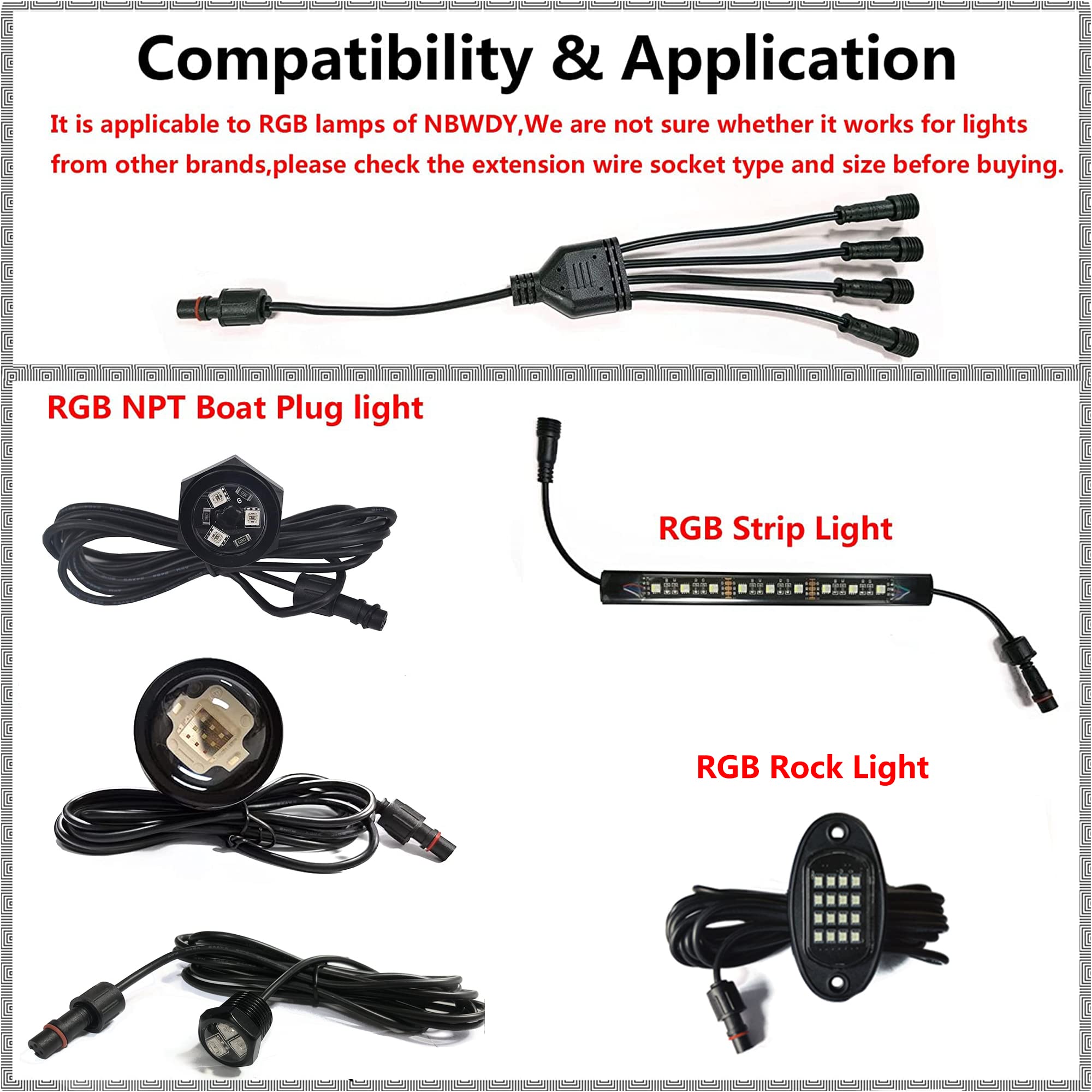 Nbwdy Waterproof 1 4 Y Extension Cable Wire Cord Set For Neon Led Boat Drain Plug Underwater Light, Rock Light (1 To 4 Splitter