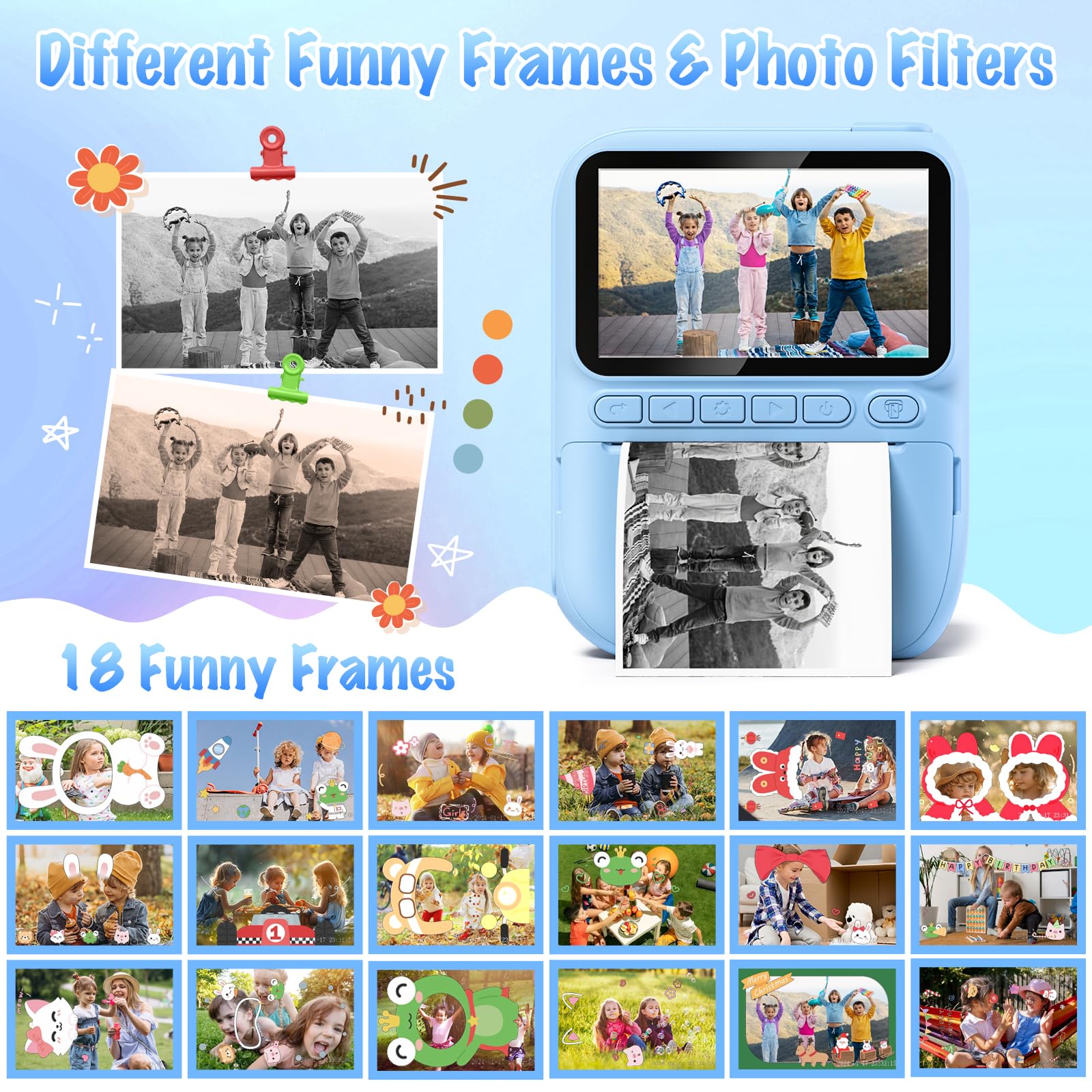 Kids Camera Instant Print, 3.0'' Hd 32Mp Kids Camera Birthday Gifts For 3 12 Year Old Girls Boys, 1080P Digital Camera For Toddl