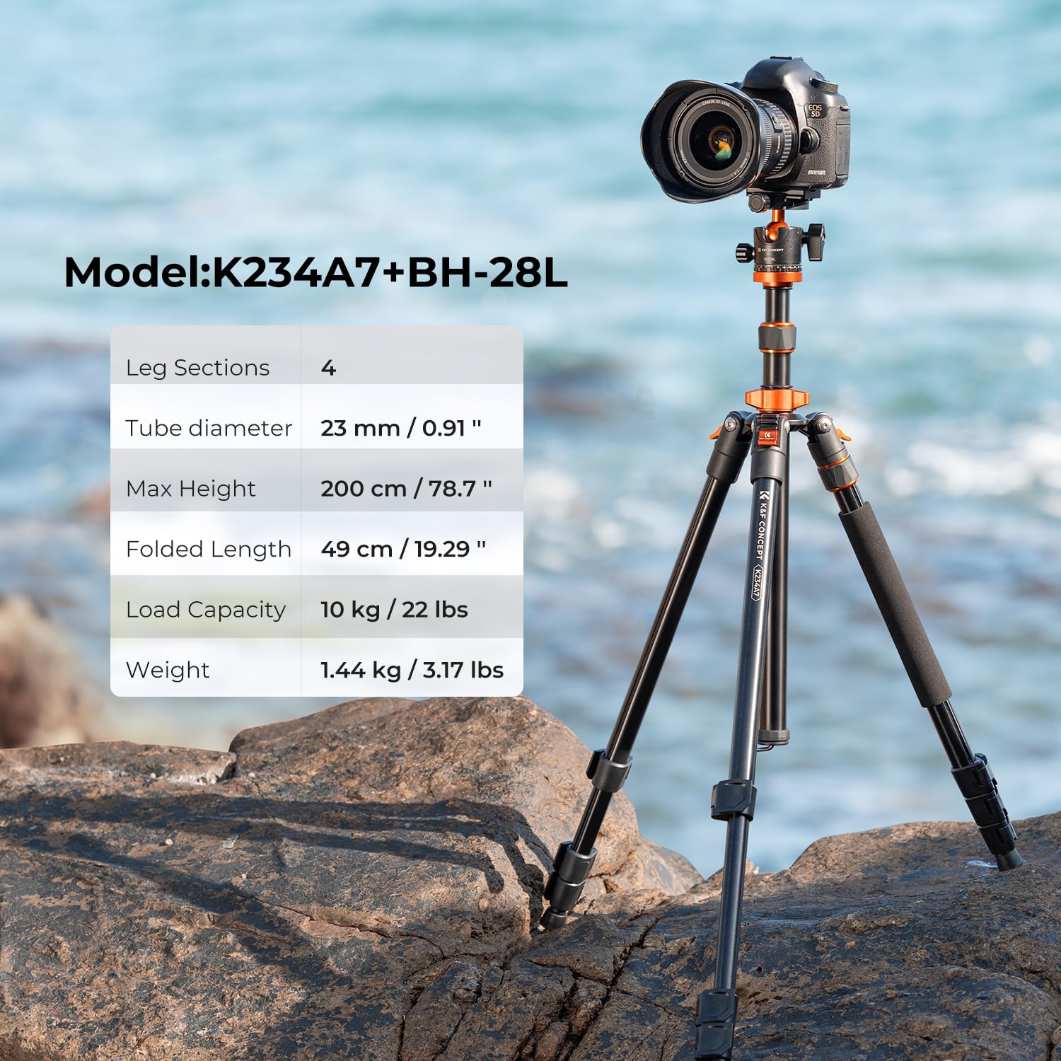 K&F Concept 78 Inch Camera Tripod For Dslr Compact Aluminum Tripod With 360 Degree Ball Head And 10Kg Load For Travel And Work K234A7+Bh 28L (S210)