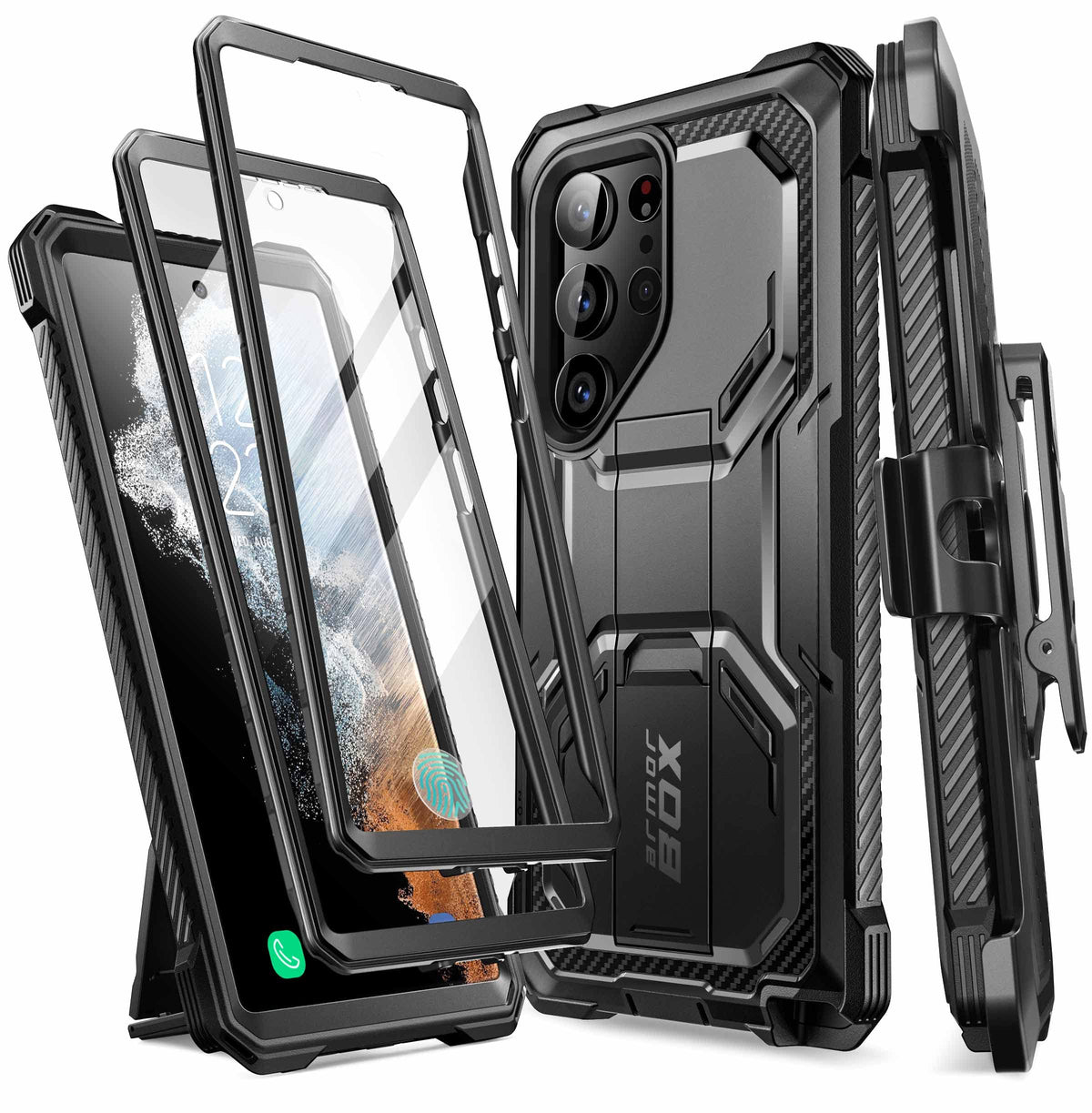 I Blason Armorbox Designed For Samsung Galaxy S23 Ultra Case With Kickstand & Belt Clip, [2 Front Frames] Full Body Rugged Bumpe