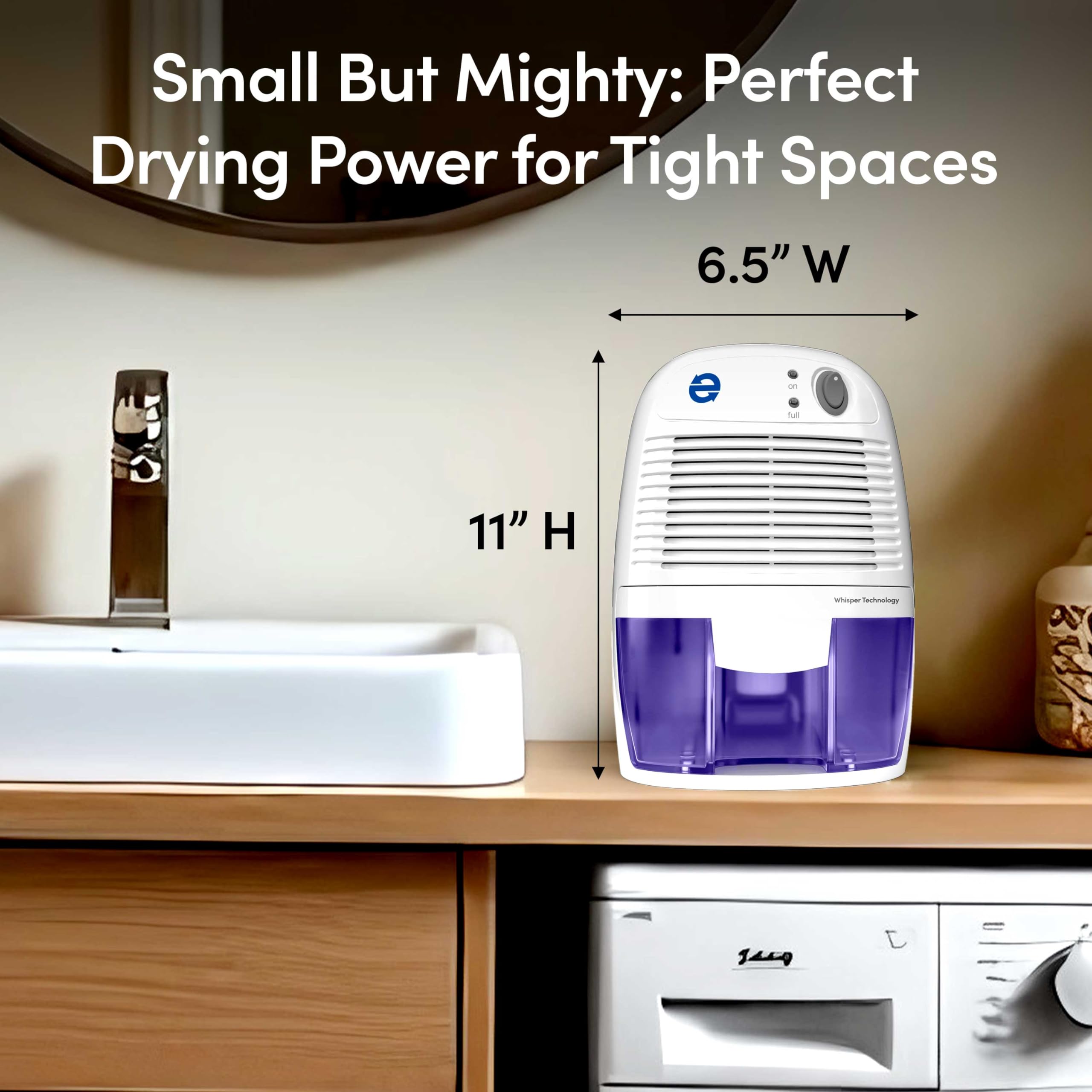 Whisper Quiet Eva Dry Edv 1100 16 Oz Dehumidifier With Auto Shut Off For Home, Bedroom 1100 Cubic Feet (225 Sq. Ft), Bathroom, K