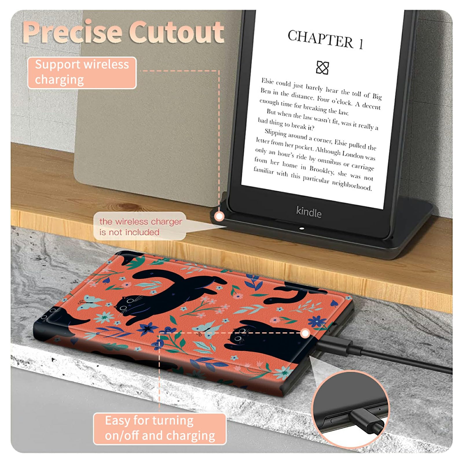 Black Cat Flowers Case For All New Kindle Fire Hd 8 And Fire Hd 8 Plus Tablet (12Th/10Th Generation, 2022/2020 Release), Shockpr