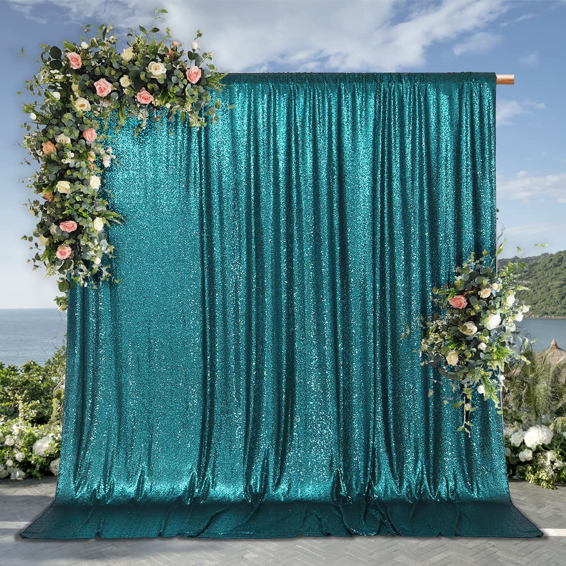 Partydelight Teal Sequin Backdrop, Photography, Christmas Backdrop, 10Ft X 10Ft