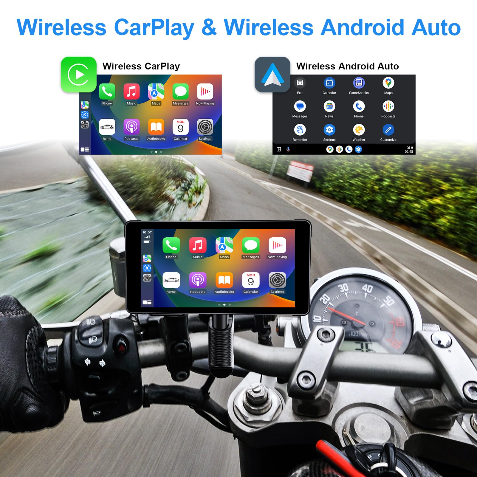 Tenbaba Portable Motorcycle Dash Cam, Motorcycle Wireless Apple Carplay & Android Auto, Hd Dual 1080P Dash Camera, Motorcycle Dv