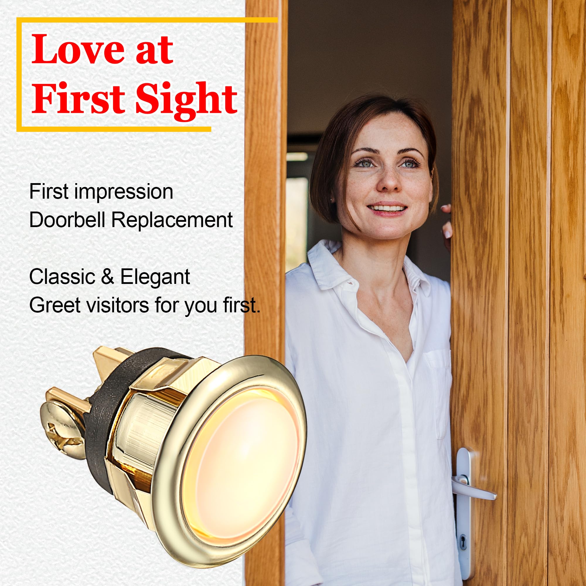 Dreyoo 2 Pack Lighted Doorbell Button Replacement, Easy To Install Wired Doorbell Button Push Door Bell Ringer Kit Round Rim Wit