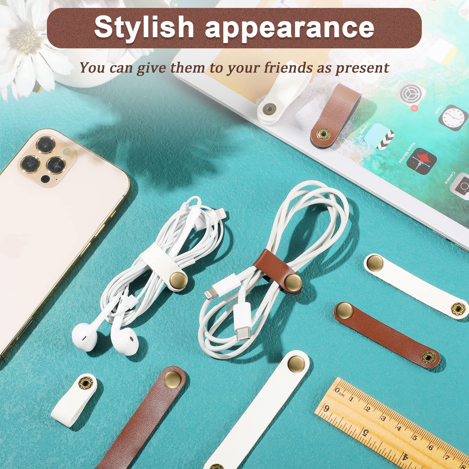 52 Pieces Pu Leather Cable Straps, Earbud Cord Organizer, Pu Leather Handmade Portable Usb Cord Holder, Earphone Cable Tie Cable