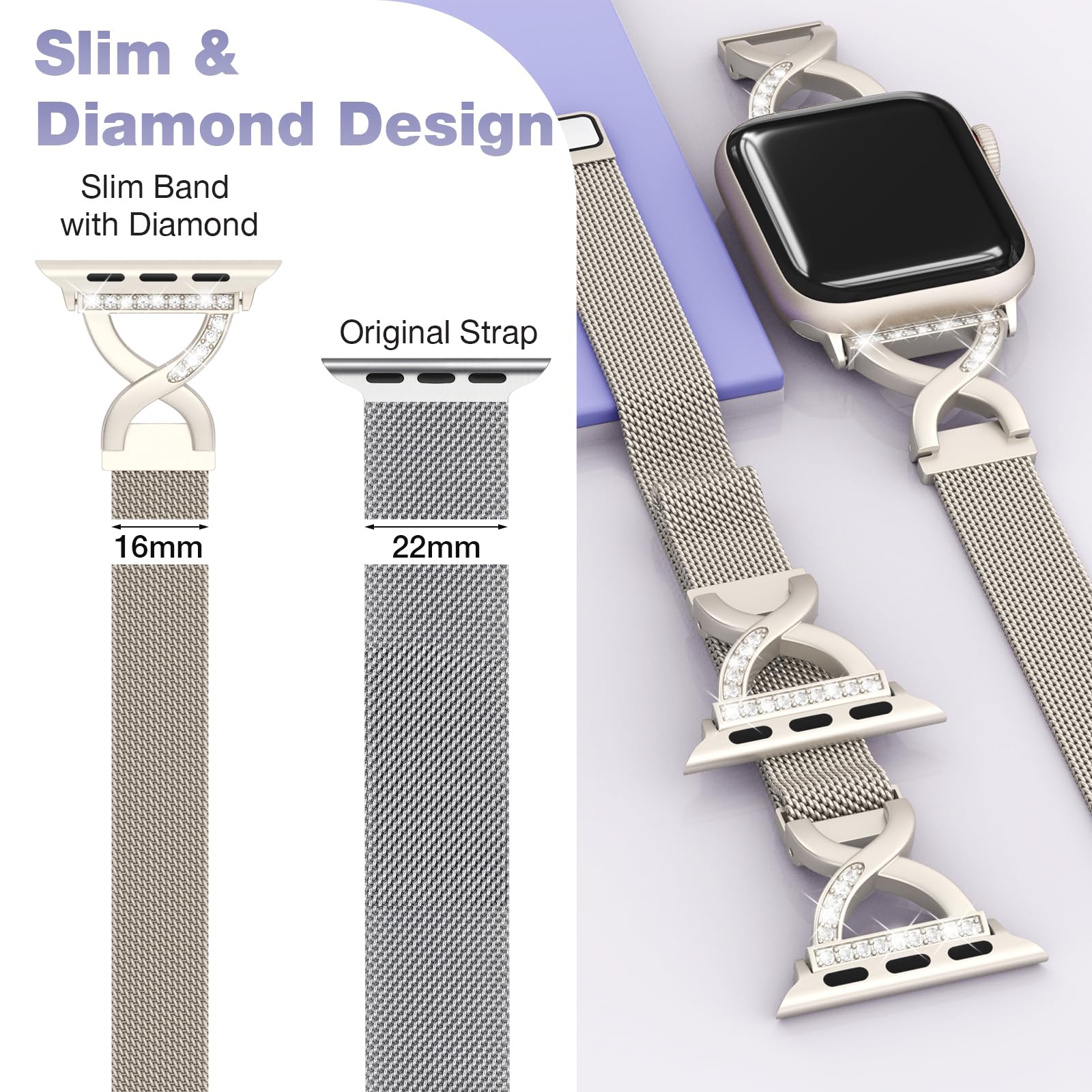 Brg Thin Mesh Loop Compatible With Apple Watch Bands For Women 40Mm 41Mm 38Mm 42Mm Series 10 9 8 7 6 5 4 3 2 1 Se, Metal Magneti