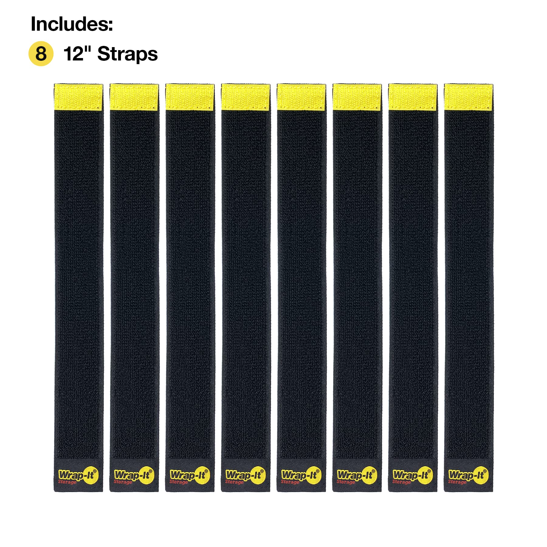 Selfie Straps By Wrap It Storage, 12 Inch (8 Pack), Black   Stretchy Hook And Loop Cord Organizer That Stays Attached To Cord Fo