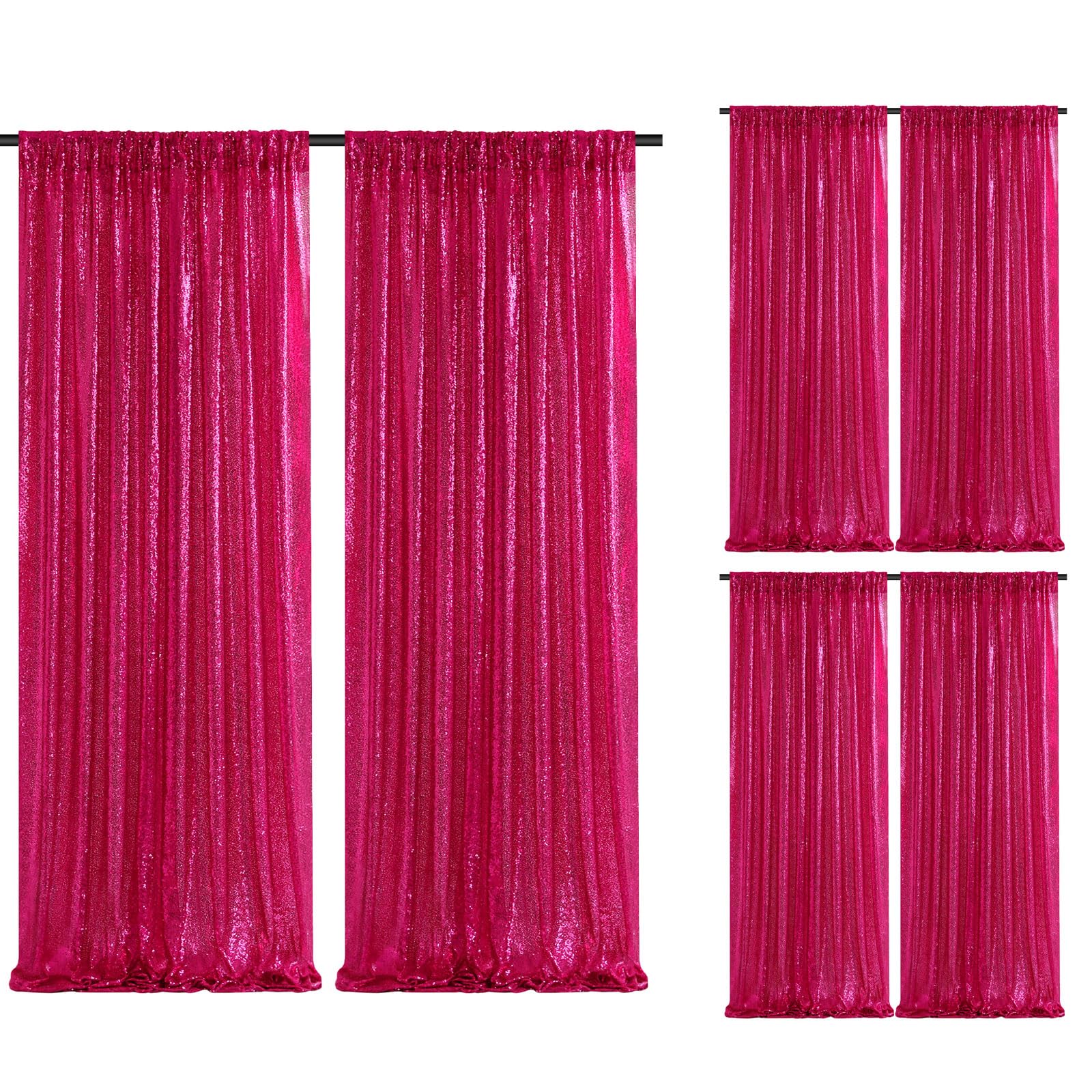 Fuchsia Glitter Sequin Backdrop Curtains 6 Pieces 2Ftx8Ft Dessert Backdrop Wedding Party Decor Glitter Photography Background Ch