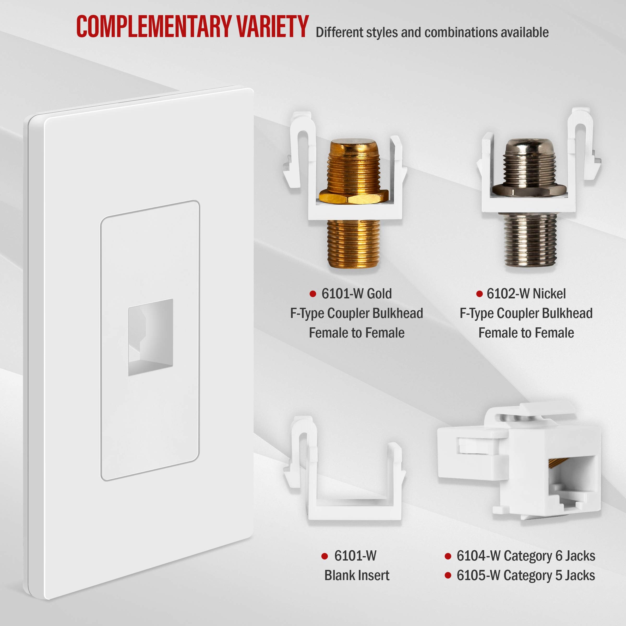 Topgreener 1 Port Rj45 Keystone Screwless Wall Plate, Cat5 Cat6 Jack Module Compatible, Size 1 Gang 4.69'' X 2.93'', Port .60''