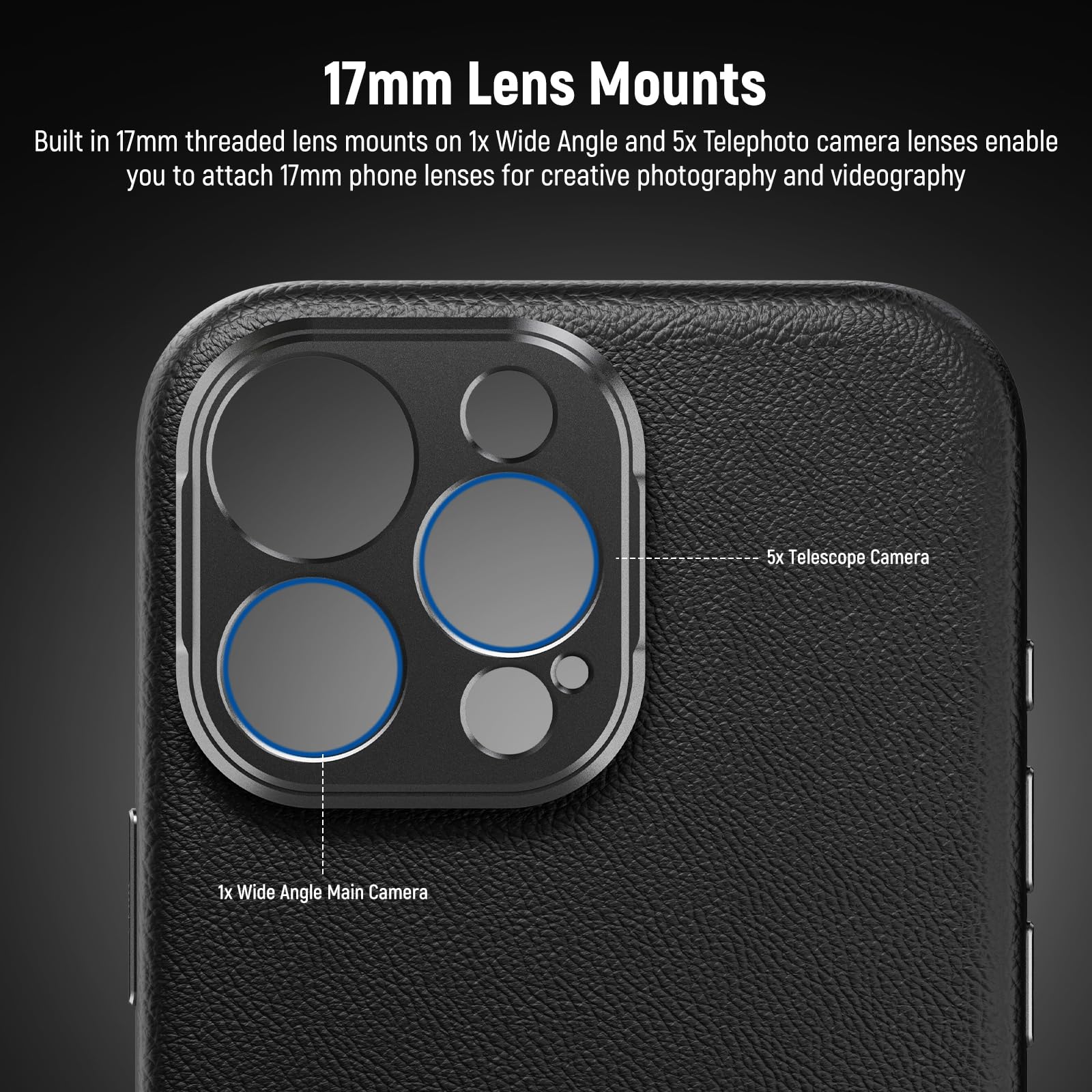 Neewer Phone Case For 16 Pro Max, Tpu/Pc Protective Heavy Duty Case With 17Mm Lens Mounts, 67Mm Filter Adapter, Nonslip Faux Lea