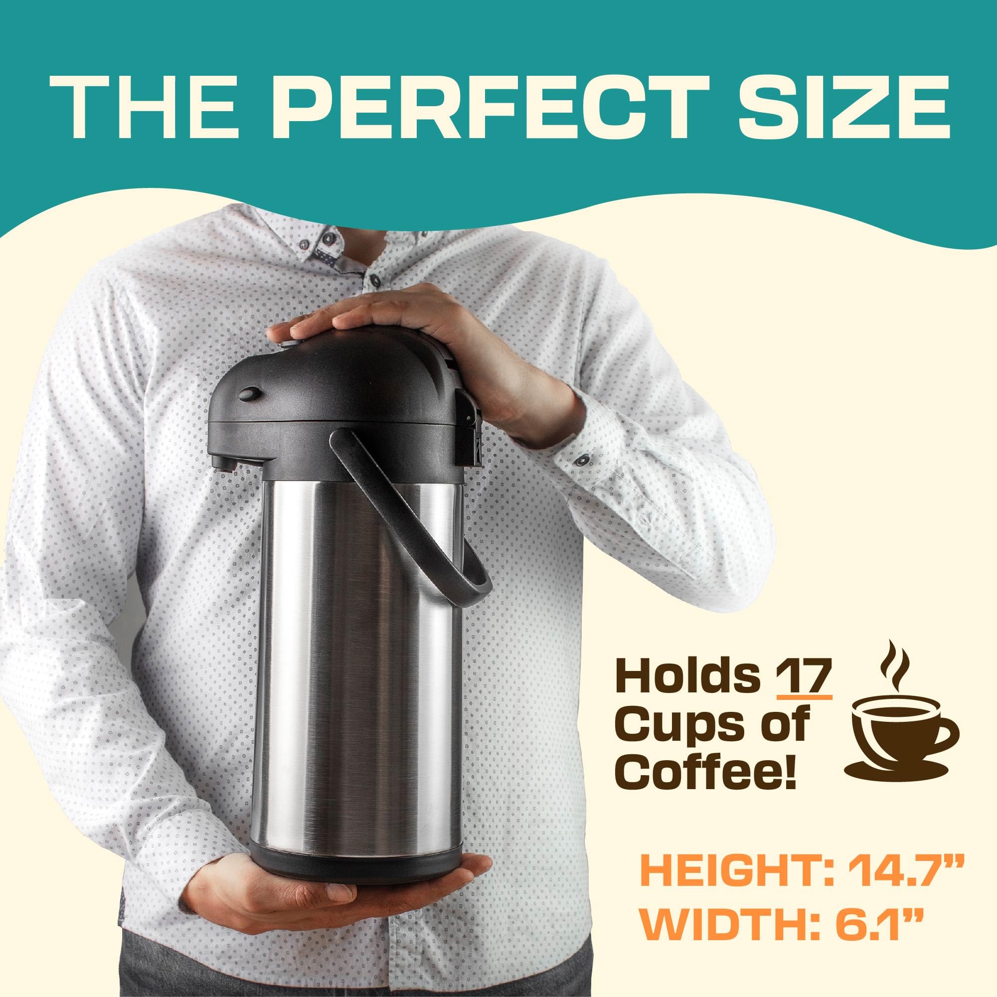 Coffee Carafe Airpot & Cleaning Brush   101Oz / 3L Airpot 24 Hours Hot Or Cold Drink   Coffee Carafes For Keeping Hot Extra Larg