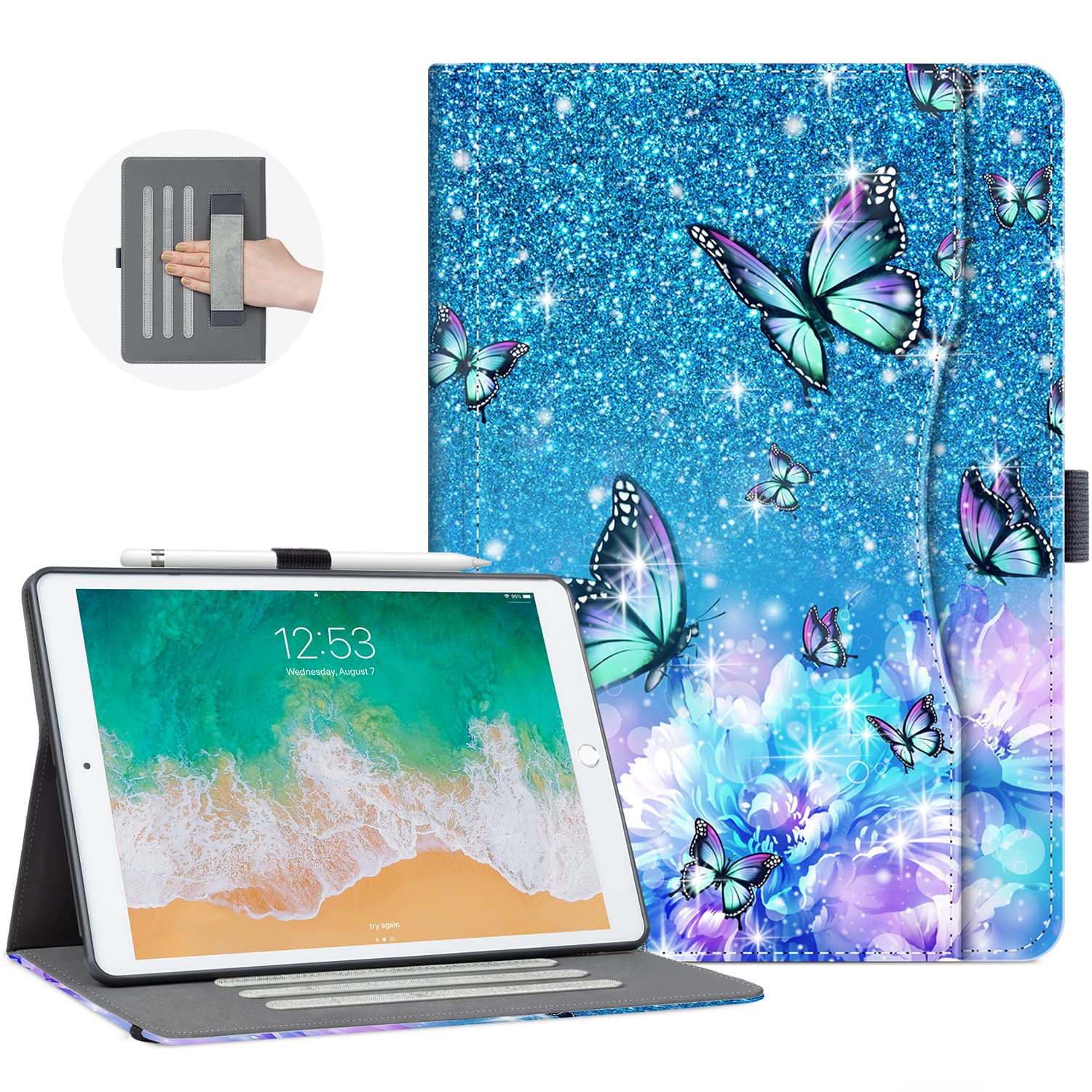 Case For Ipad 9Th/8Th/7Th Generation 10.2 Inch 2021/2020/2019 With Pencil Holder For Women Girls Adjust Angle View Case With Poc