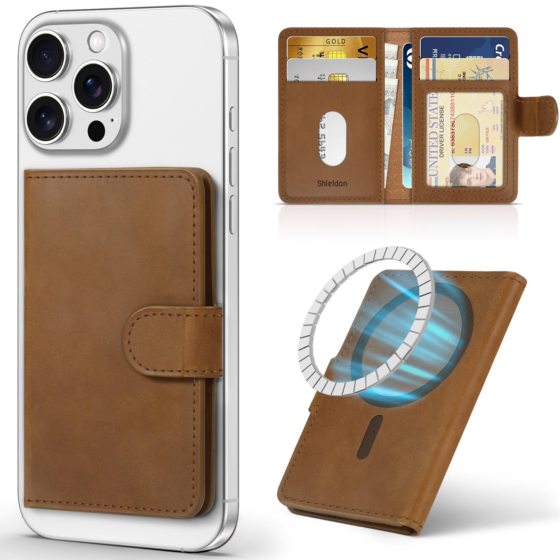 Shieldon For Magsafe Genuine Leather Strong Magnetic Wallet Women Men, Rfid Blocking 6 Card Holders, Id Window, Magnet Wallet Co