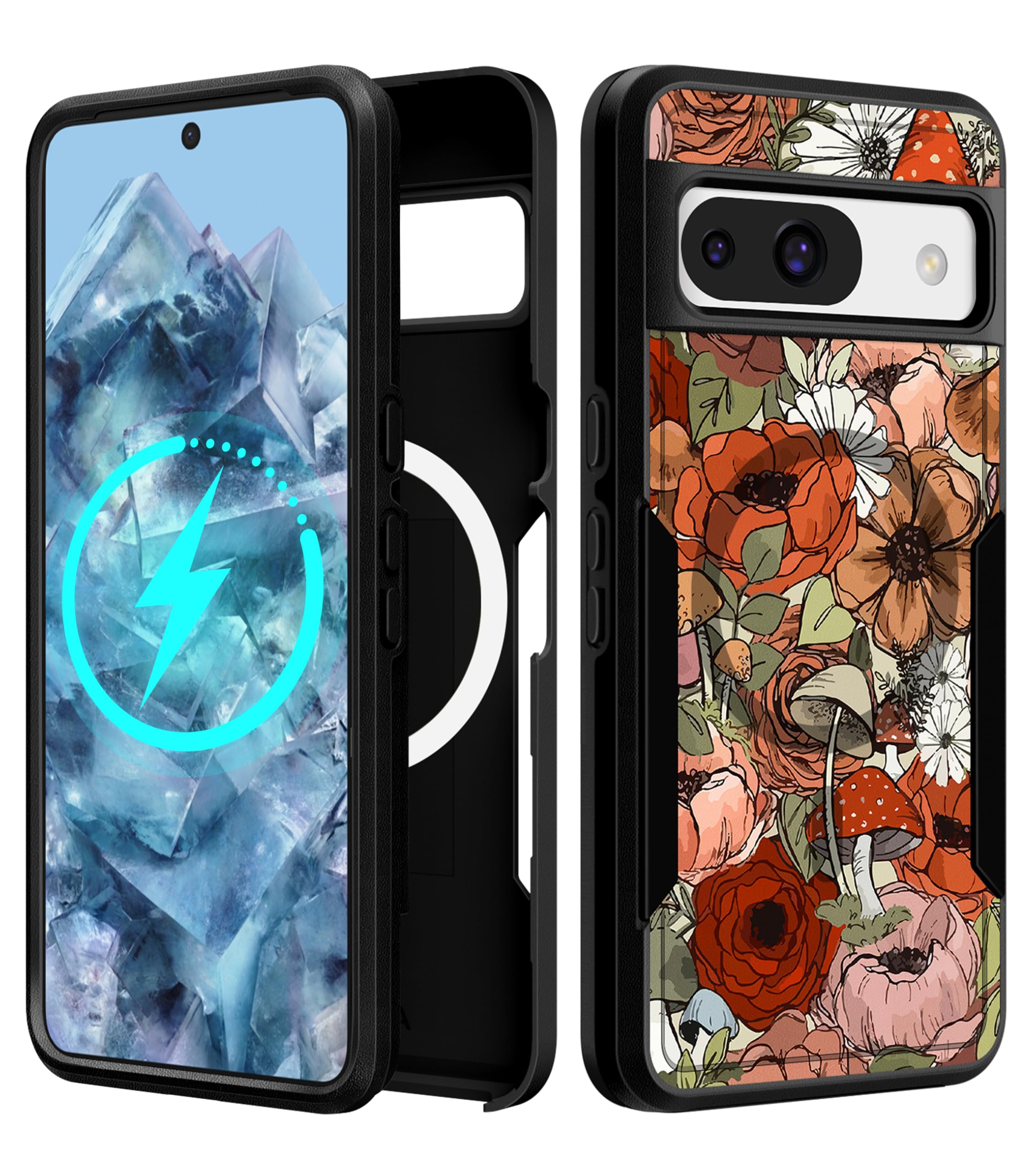 LISEVO for Google Pixel 8A Case 6.1 Inch - Compatible with MagSafe Women Girls Cute Magnetic Protective Cover Girly Mushroom Flo