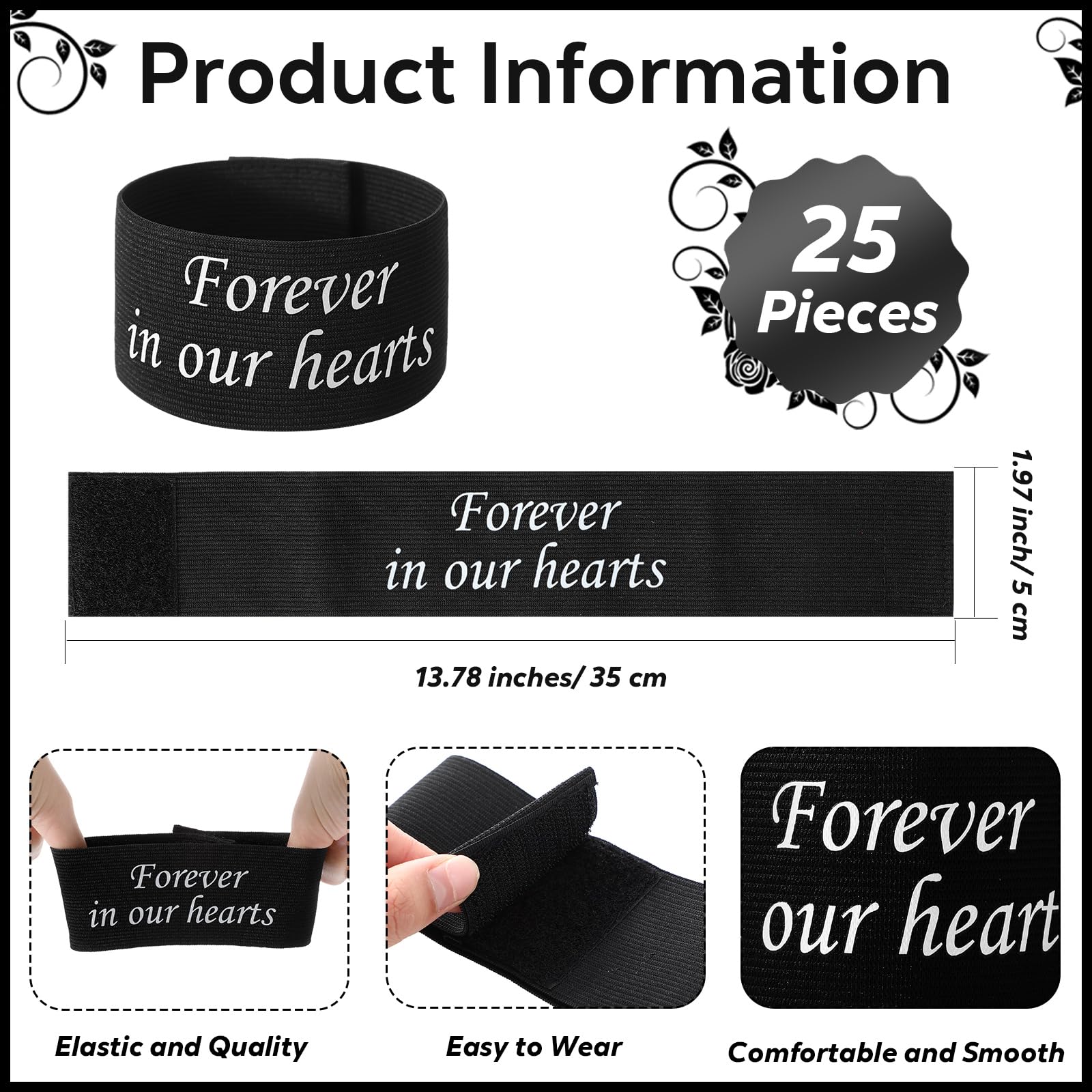 Unittype 25 Pcs Mourning Arm Band Funeral Memorial Arm Band Elastic Black Armband For Mourning Condolence Respect Event