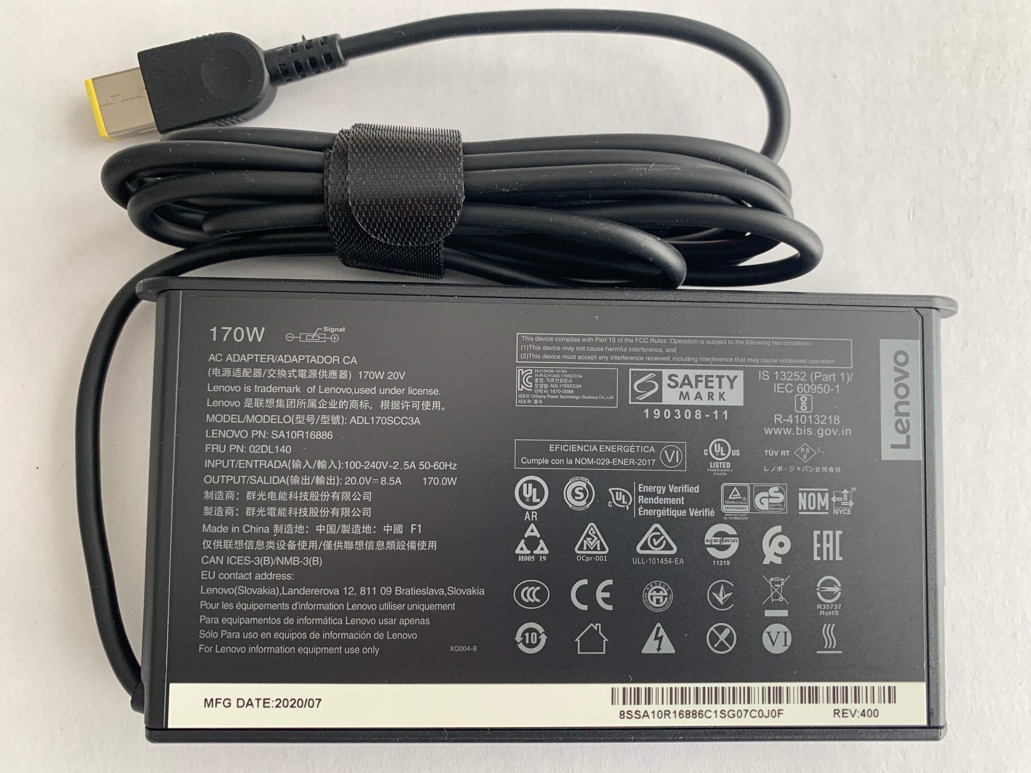 New Genuine Slim Design Lenovo 20V 8.5A 170W Ac Adapter For Lenovo Thinkpad P73, Compatible With P/N: Sa10R16886, 02Dl140, Adl170Scc3A.