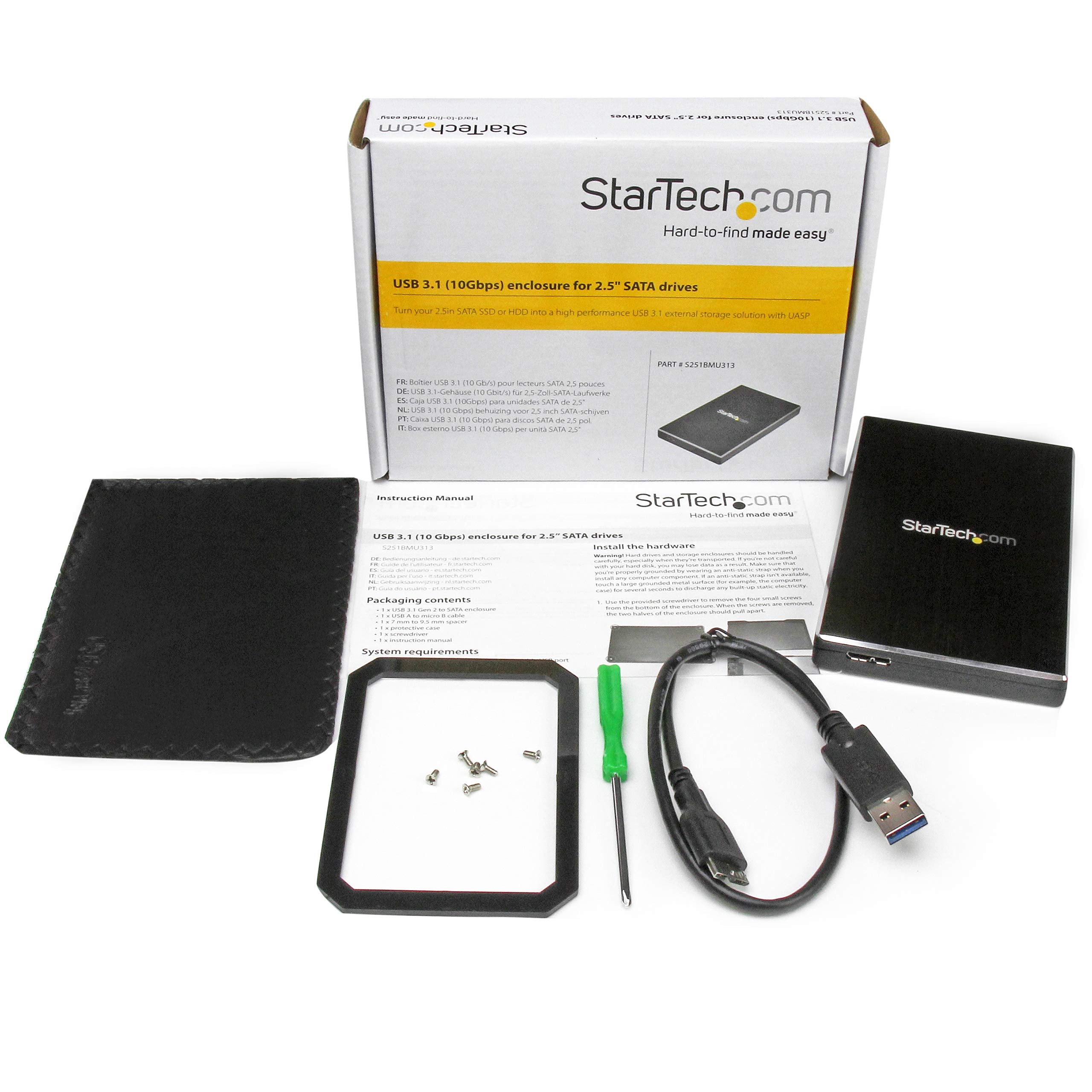 Startech.Com Usb 3.1 (10 Gbps) Gen 2 External Hard Drive Enclosure For 2.5    Sata Drives   Portable Hard Drive Enclosure (S251B
