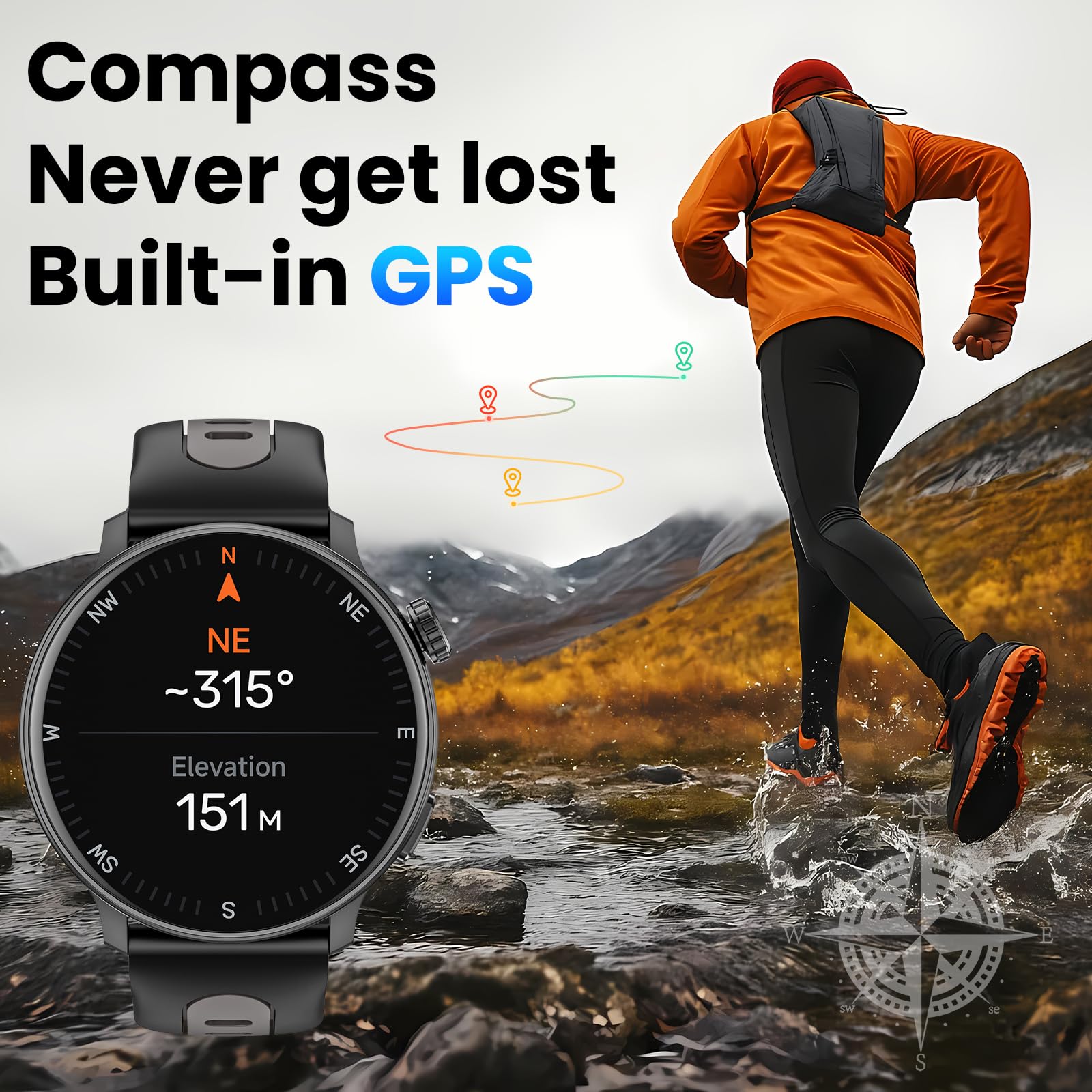 Smart Watch For Men Women Gps, 1.43'' Amoled Smartwatch With Compass/Barometer/Altimeter 100+ Sports Fitness Tracker With Health