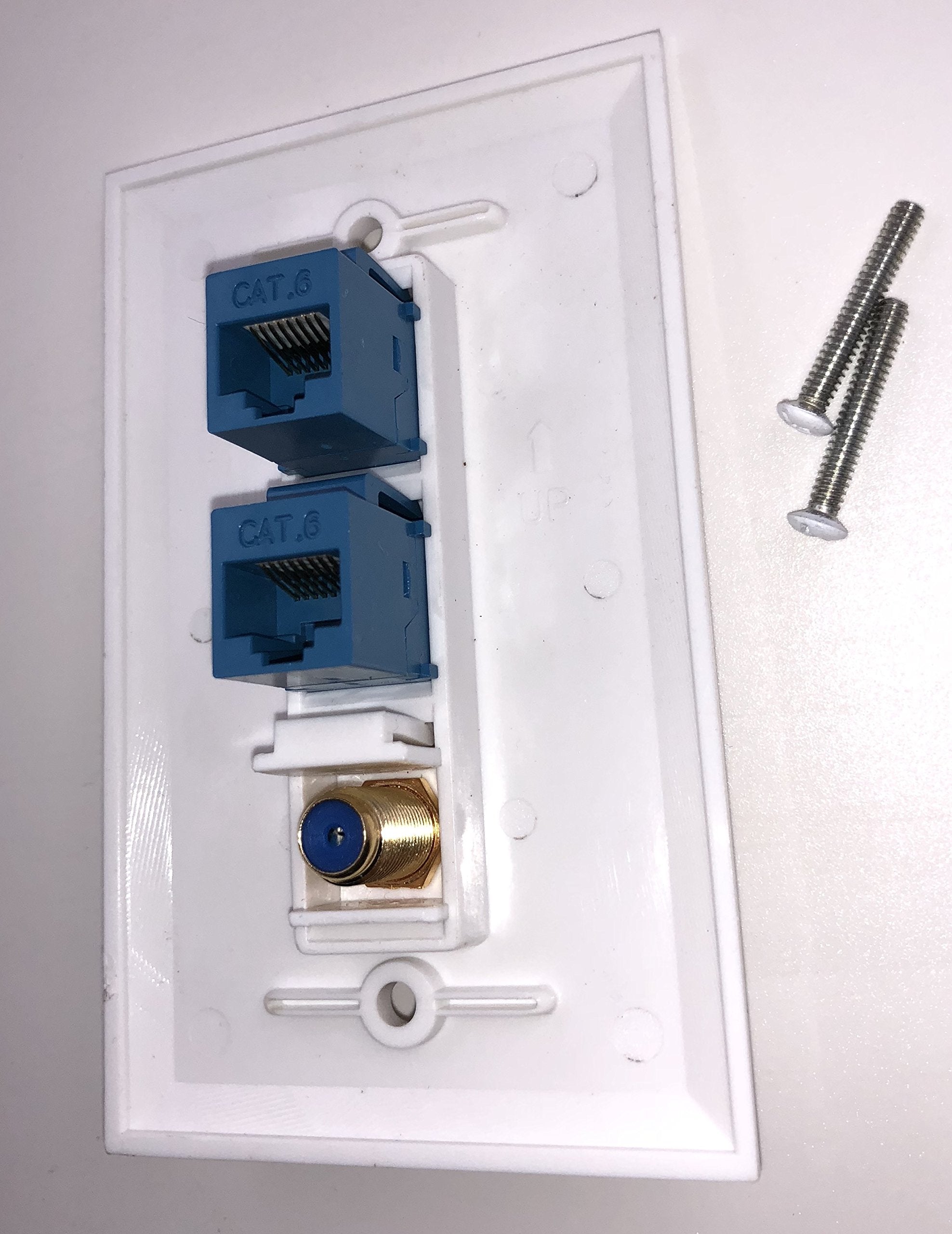 Ibl 3 Port Wall Plate With Gold Plated Coaxial Tv Cable F Type + 2 Port Cat6 Ethernet Female To Female Jack In White