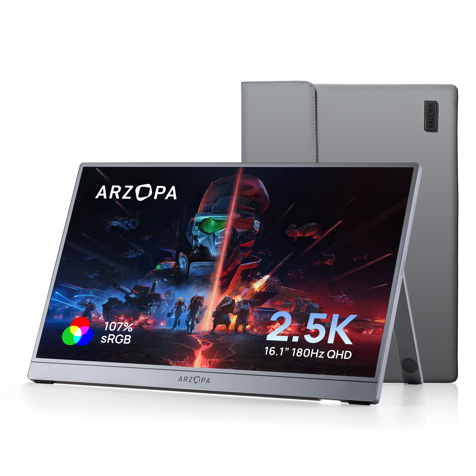 ARZOPA 16.1 180Hz 2.5K Portable Monitor, 2560x1440 QHD 107% sRGB Kickstand Portable Gaming Monitor with HDR, Ultra Slim, Eye C