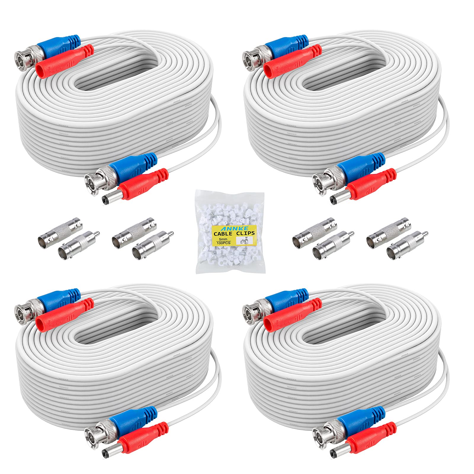 Annke 4 Pack 30M/100Ft All In One Video Power Cables, Bnc Extension Security Wire Cord For Cctv Surveillance Dvr System Installa