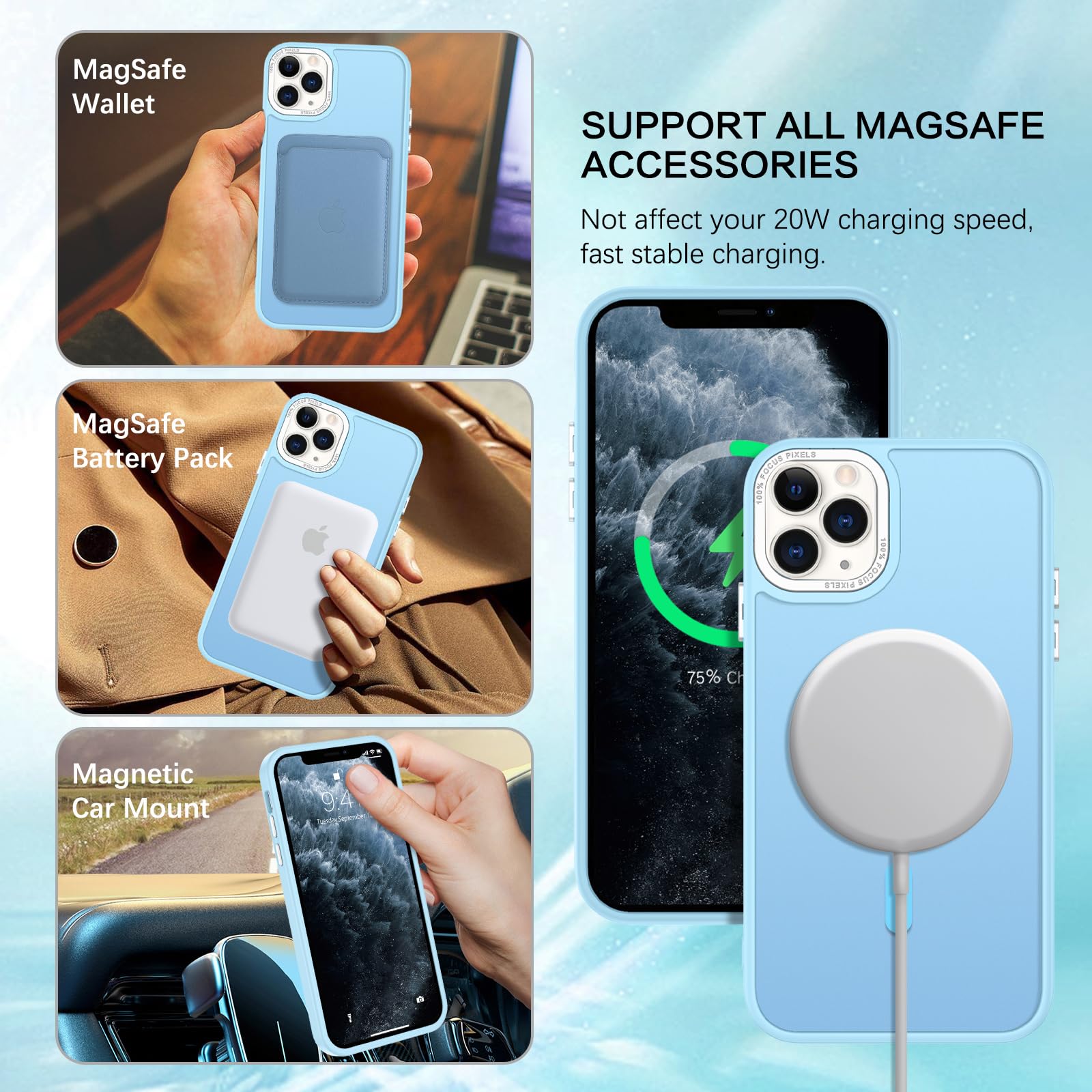 Bentoben For Iphone 11 Pro Case [Compatible With Magsafe] Translucent Matte Magnetic Iphone 11 Pro Phone Case Slim Thin Shockpro
