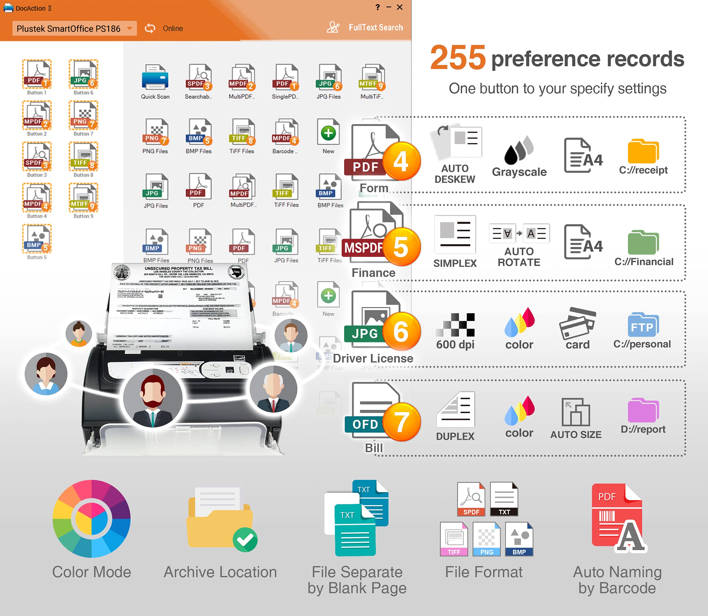 Plustek Ps186 Desktop Document Scanner, With 50 Pages Auto Document Feeder (Adf). For Windows 7 / 8 / 10 / 11 (Intel/Amd Only)