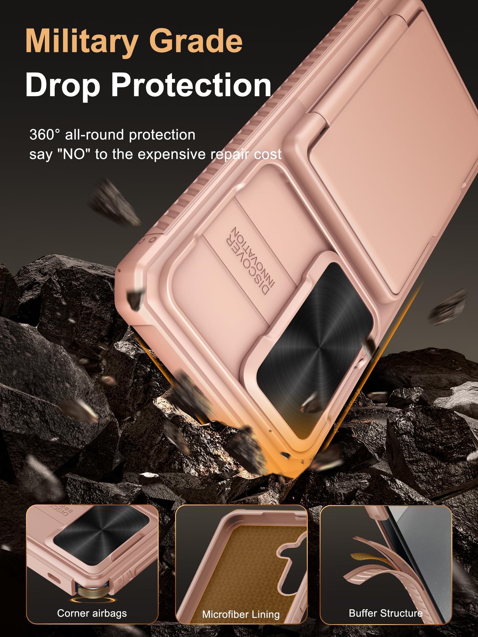 Vihibii For Samsung Galaxy S24 Fe Case With Slide Camera Protection Cover, Built In Card Holder (4 Cards) & Kickstand, Shockproo