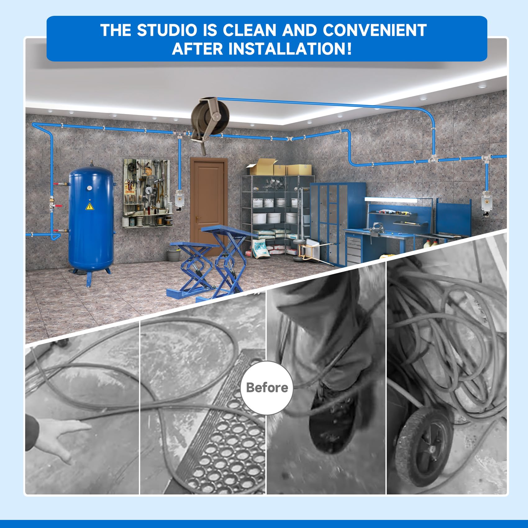 3/4''  100&200&300Ft Compressed Air Line Kit For Shop/Garage, Hdpe Aluminum Rapid Air System Includes Right Angle Fittings And T