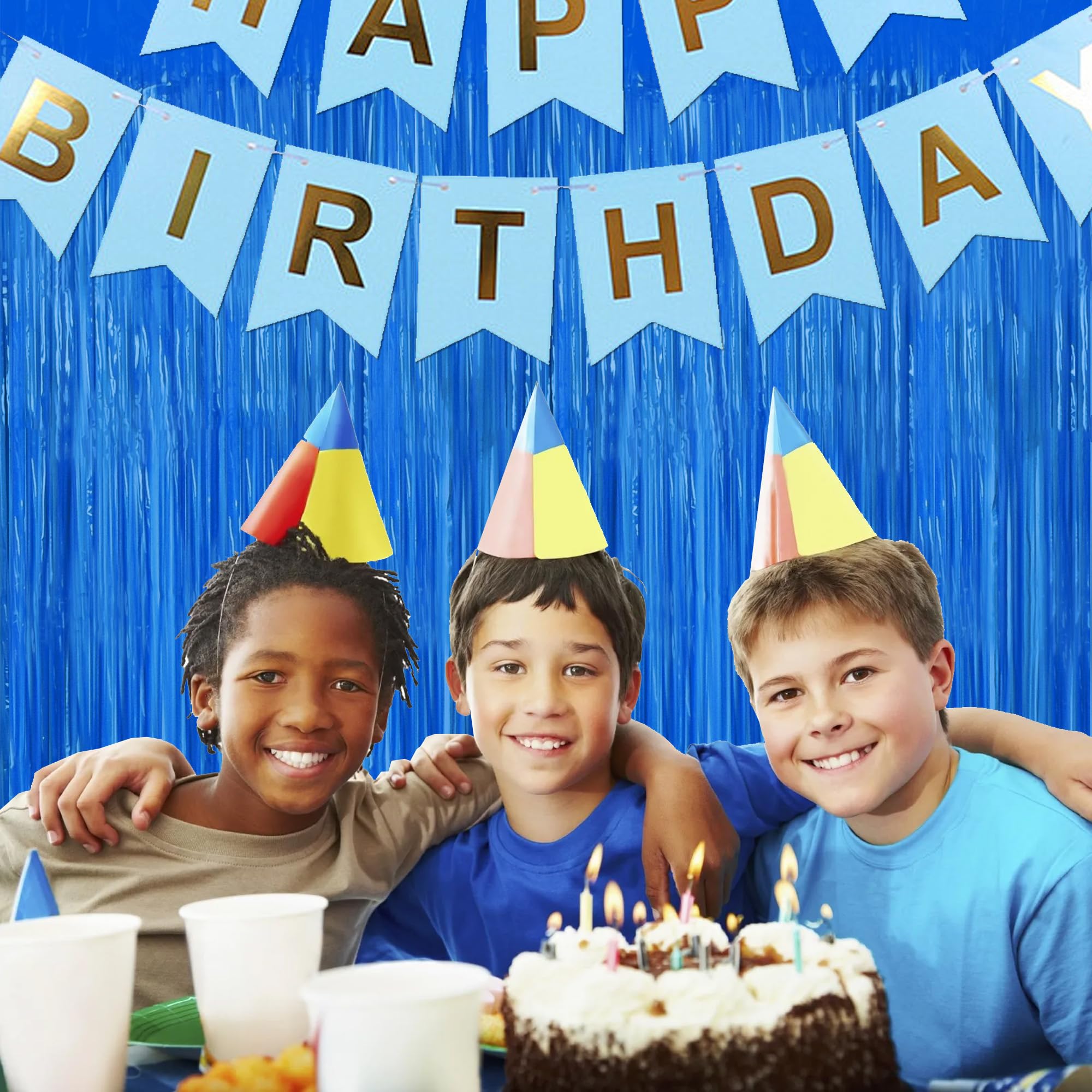 Beishida 2Pcs Dark Blue Door Streamer Fluorescent Blue Backdrop Blue Foil Fringe Curtains Tinsel For Birthday Baby Shower Backdr