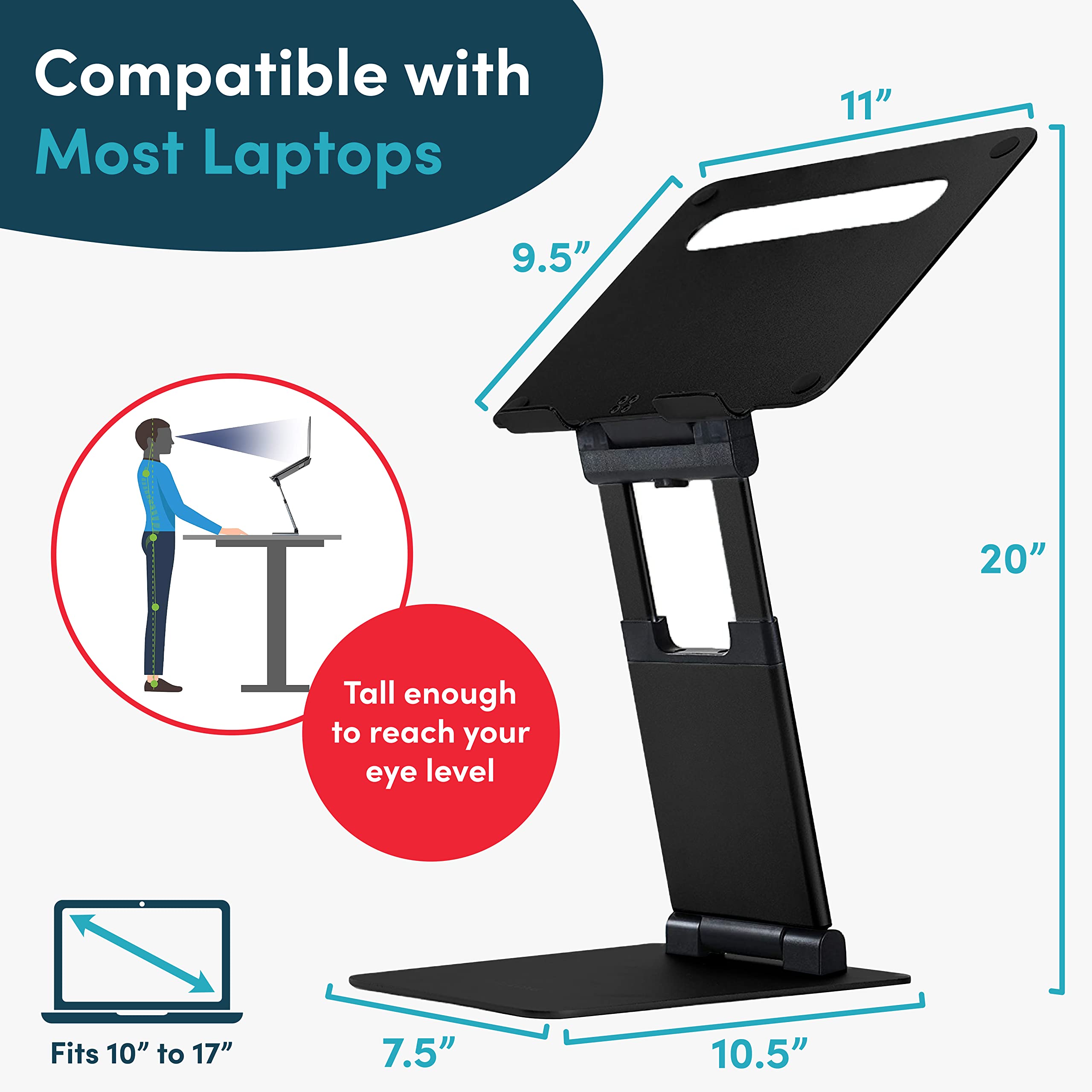 Ergonomic Laptop Stand For Desk, Adjustable Height Up To 20'', Laptop Riser Computer Stand For Laptop, Portable Laptop Stands, F