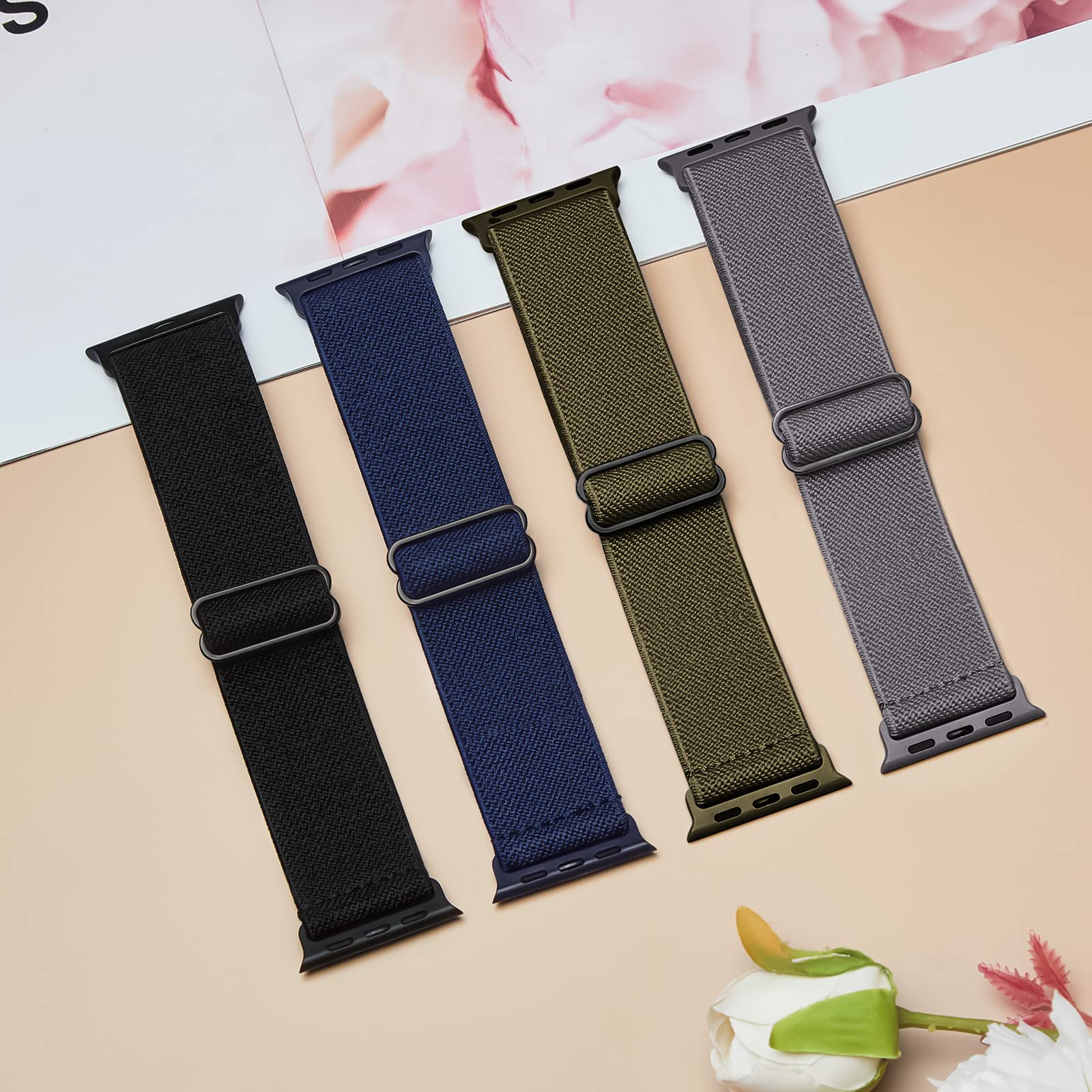 Stretchy Nylon Solo Loop Bands Compatible With Apple Watch 38Mm 40Mm 41Mm 42Mm 44Mm 45Mm 49Mm, Sport Elastic Wristbands Women Me