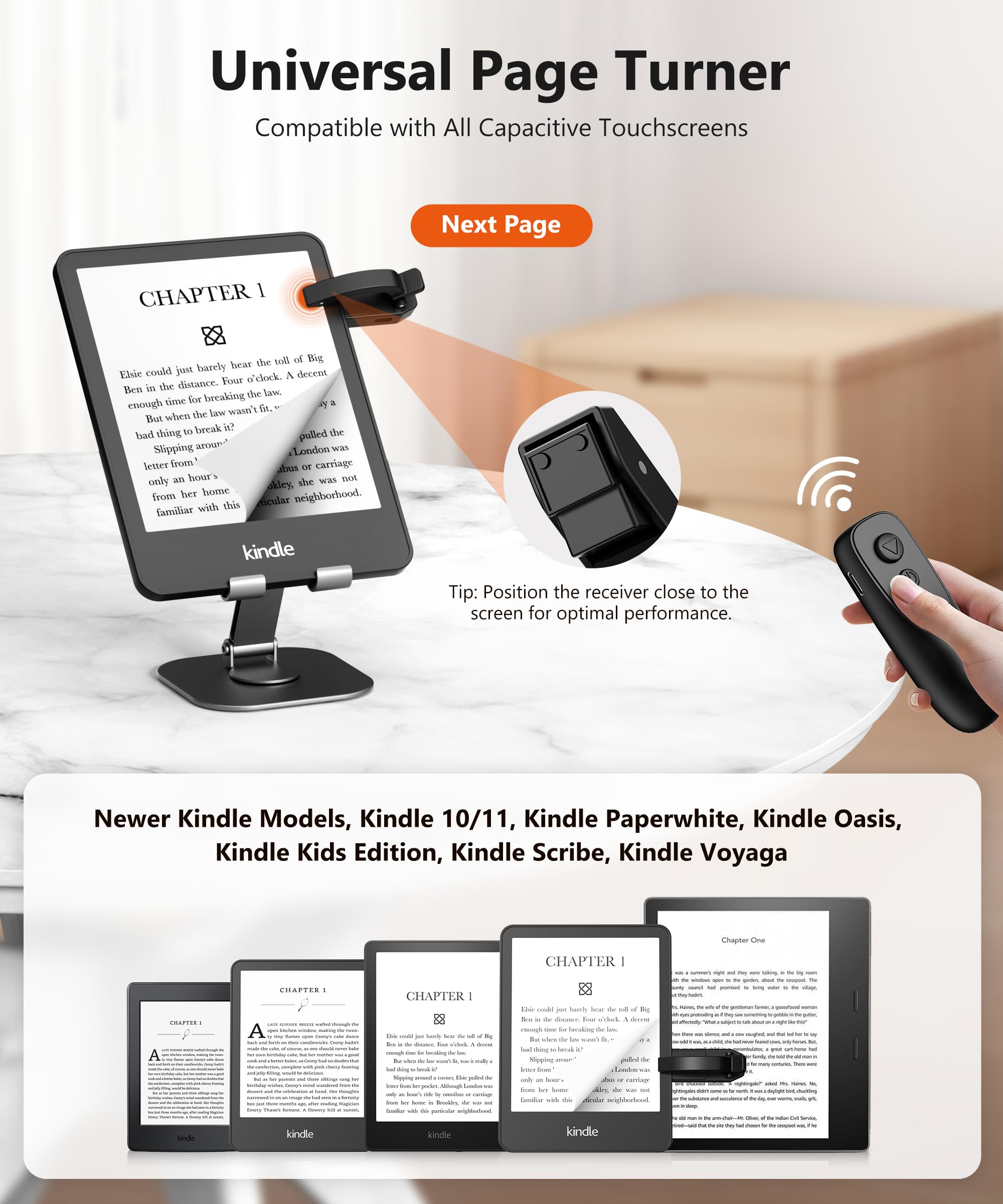 Fuloview Remote Control Page Turner For Kindle Paperwhite Kobo Ereaders, Page Turner Clicker With Wireless Remote Compatible Wit