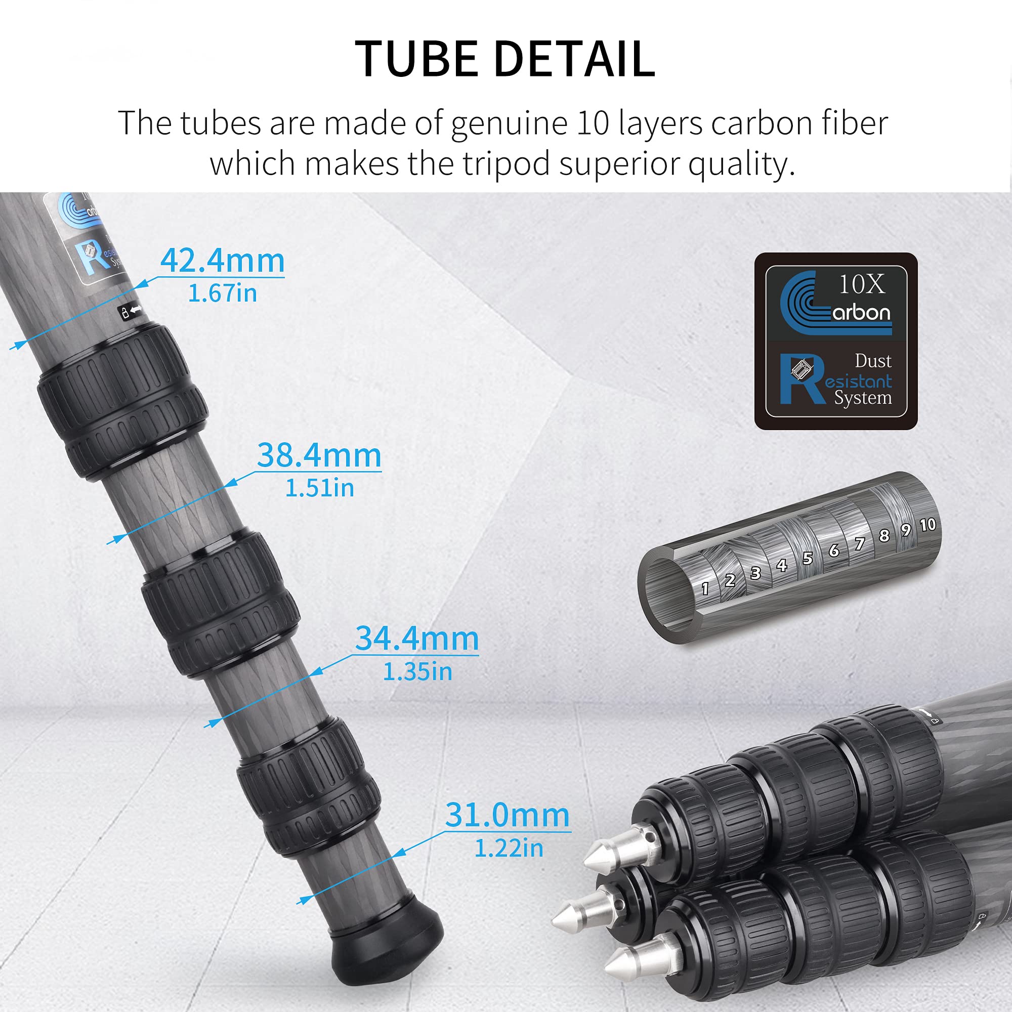 Carbon Fiber Tripod Innorel St424C Professional Heavy Duty Camera Stand With 75Mm Bowl Adapter 42.4Mm Tube, Max Load 92.6Lbs/42K